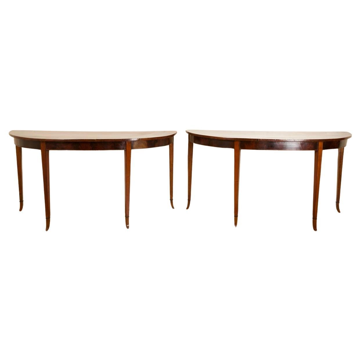 Pair Italian Mahogany & Cherrywood Inlaid Console Tables, 2nd quarter 19th cen.