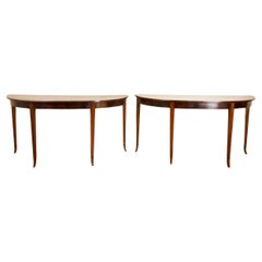 Pair Italian Mahogany & Cherrywood Inlaid Console Tables, 2nd quarter 19th cen.
