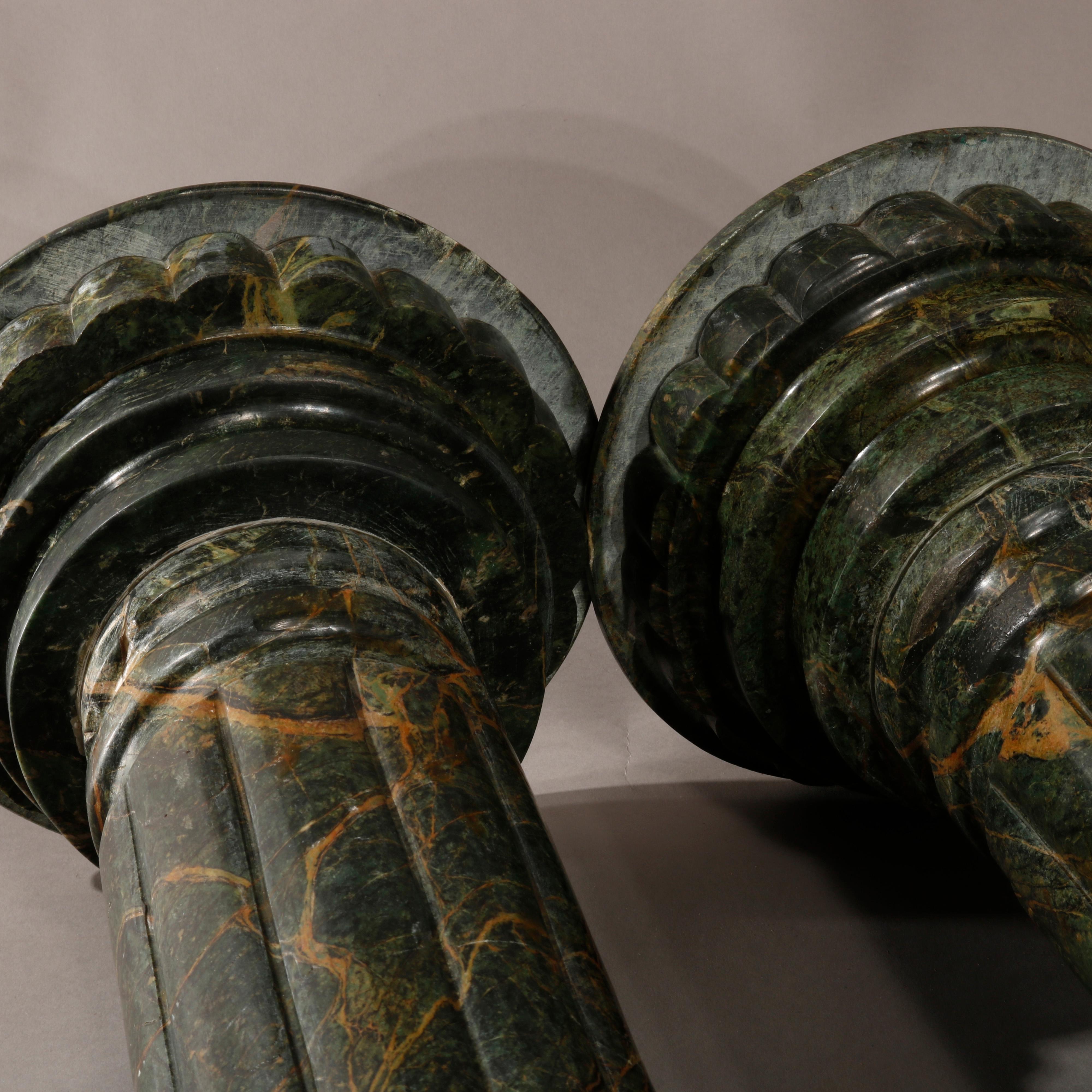Pair of Italian Malachite Green Carved Marble Sculpture Display Pedestals 2