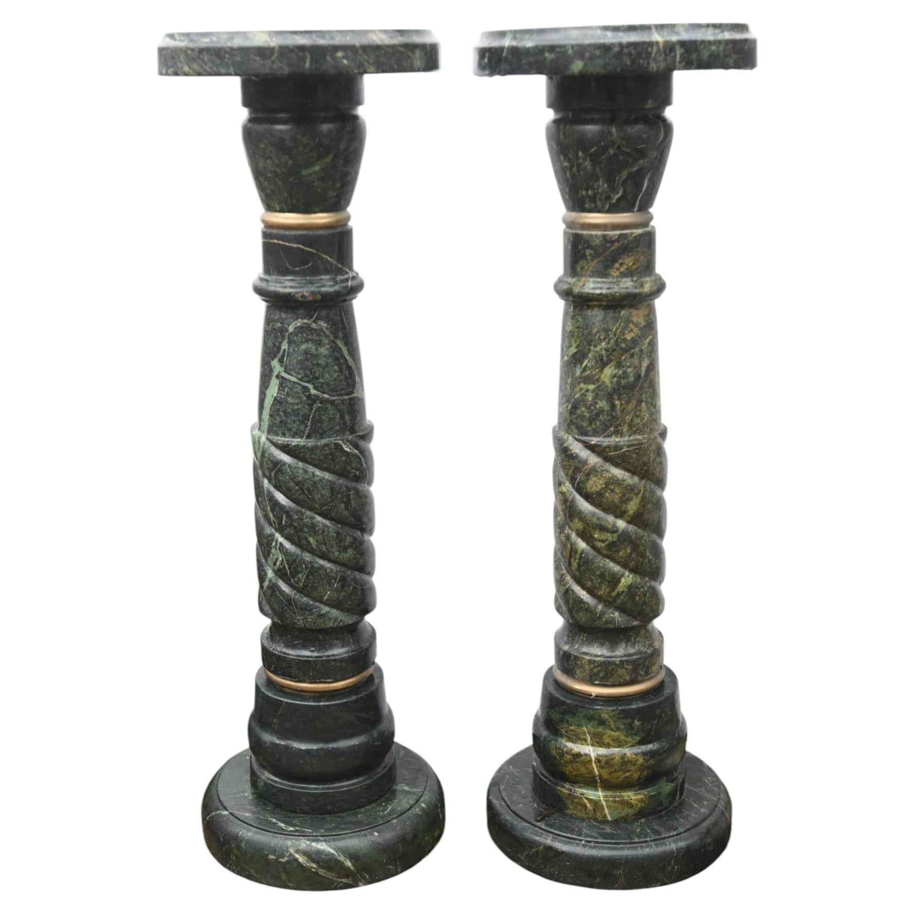 Pair Italian Marble Pedestal Stand Columns Classical