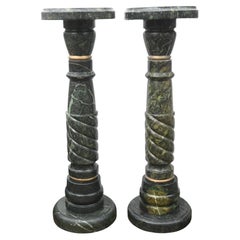 Pair Italian Marble Pedestal Stand Columns Classical