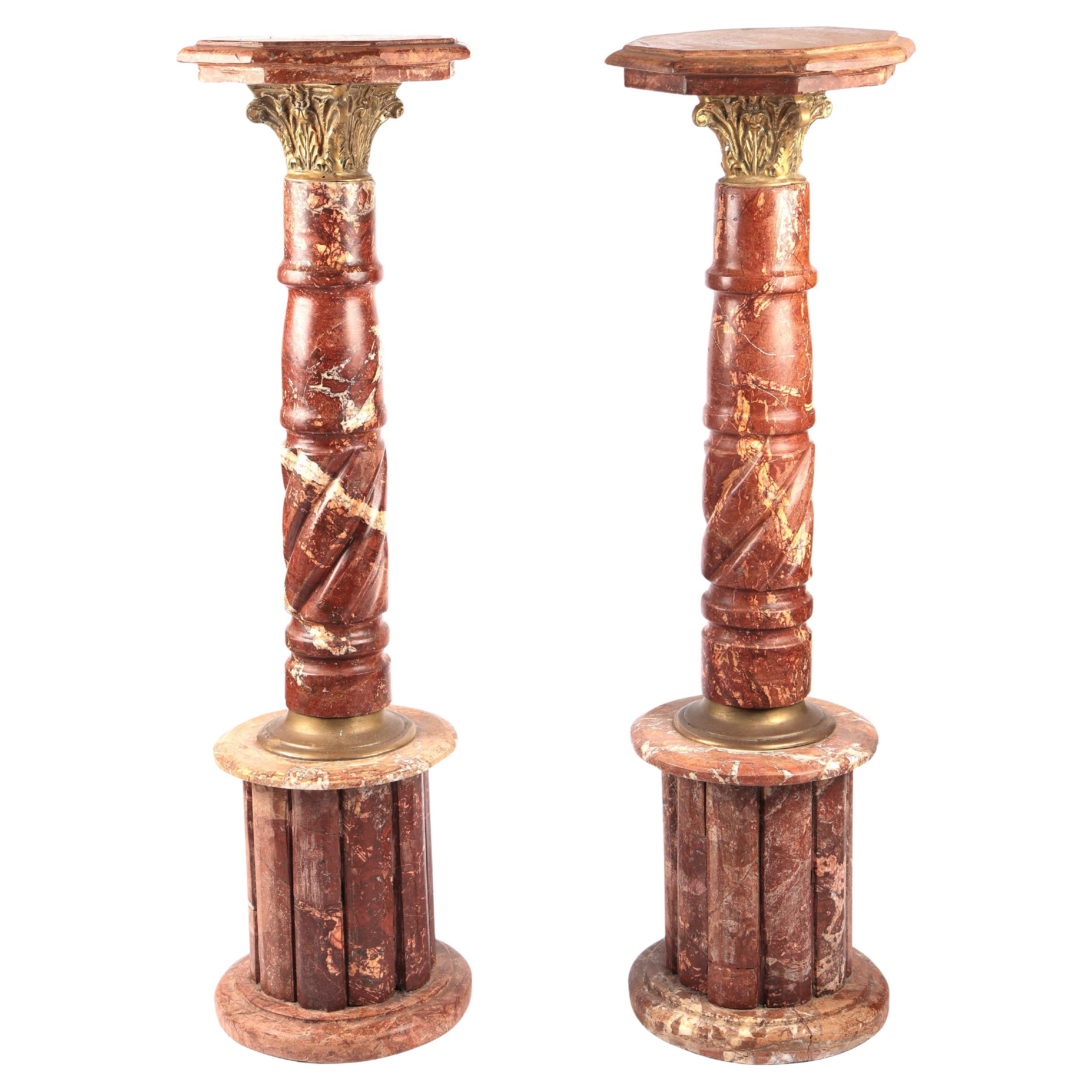 Pair Italian Marble Pedestal Stands Grand Tour Table 1900 For Sale