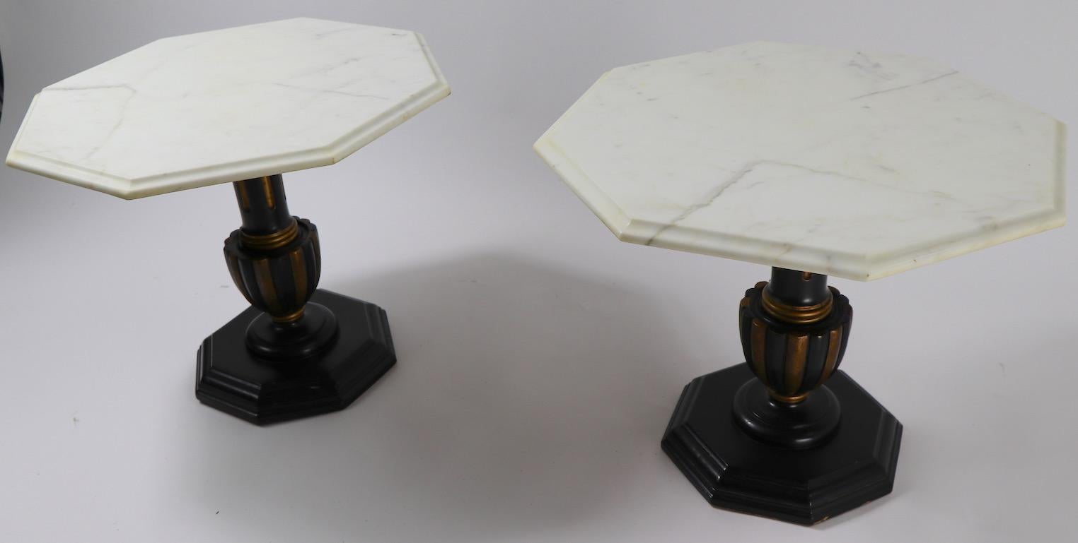 Pair Italian Marble Top Tables with Polychrome Bases 5