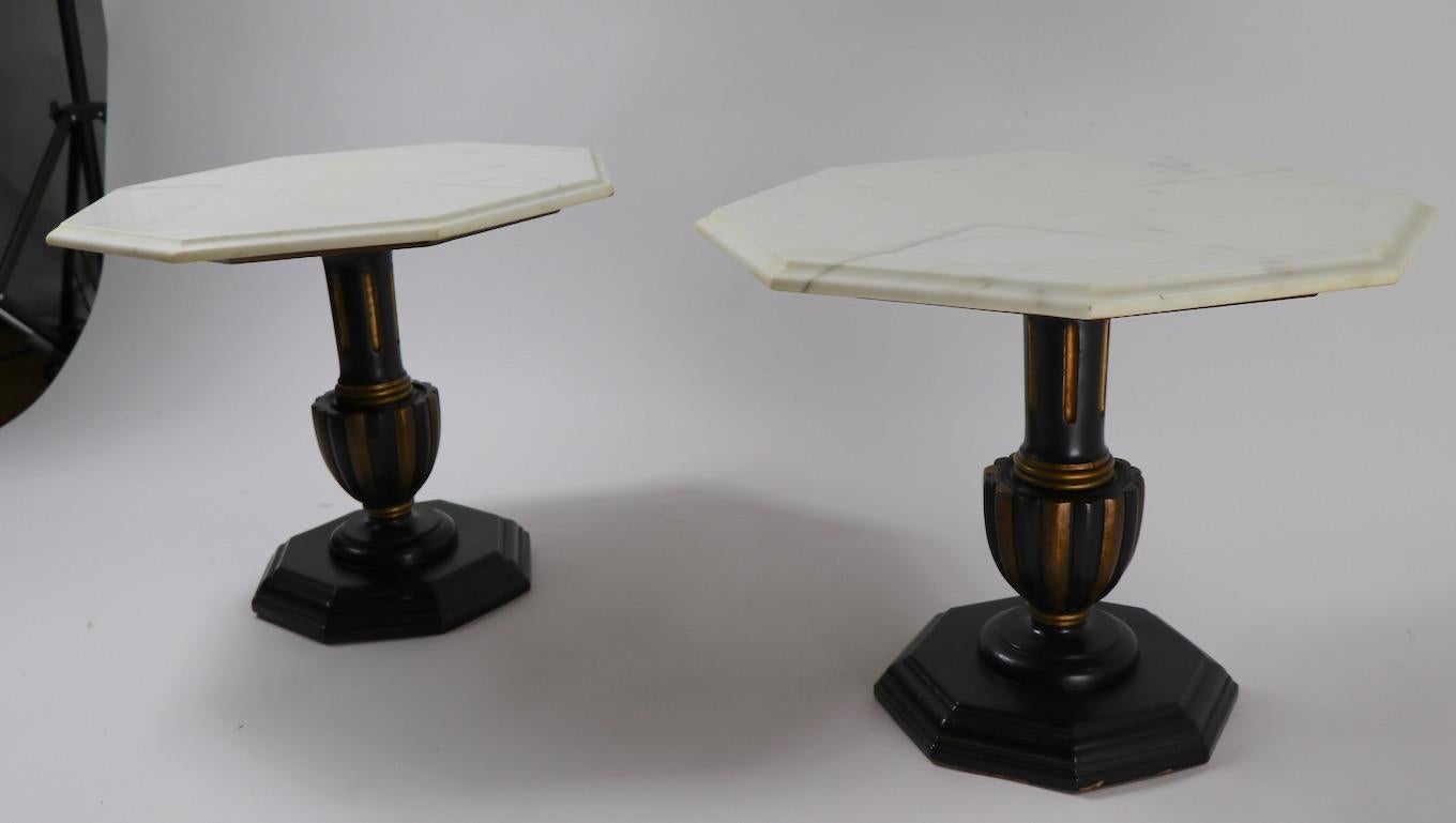 Pair Italian Marble Top Tables with Polychrome Bases 6