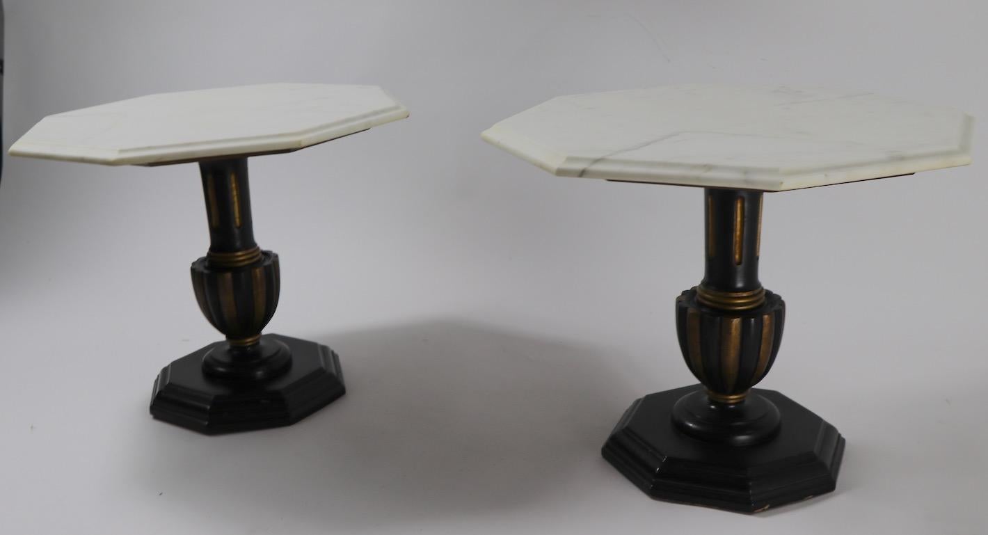 Grand Tour Pair Italian Marble Top Tables with Polychrome Bases