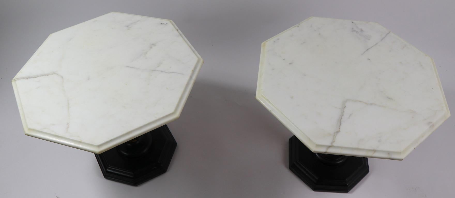 Pair Italian Marble Top Tables with Polychrome Bases In Good Condition In New York, NY