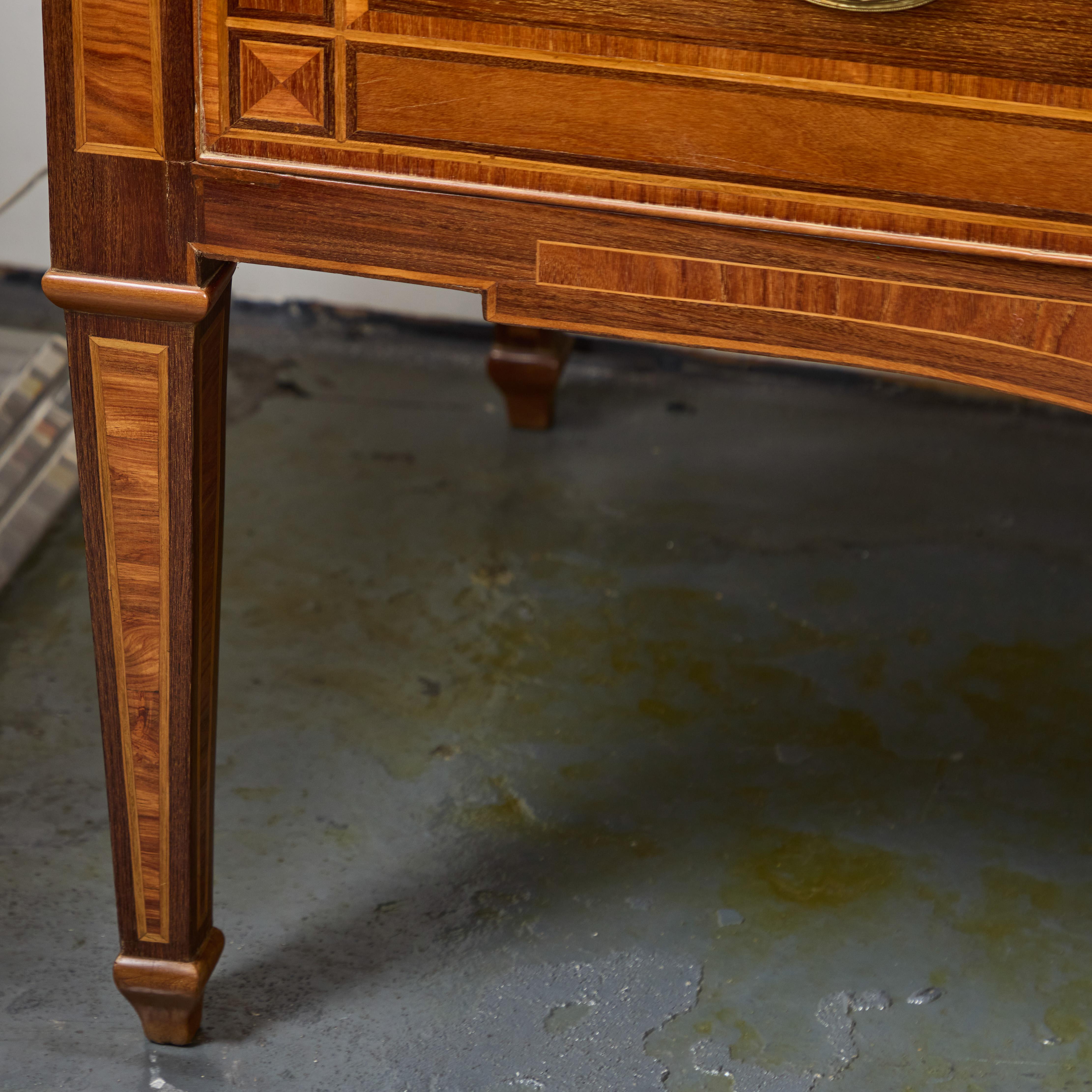 Bronze Pair Italian Marquetry Marble Top Commodes For Sale