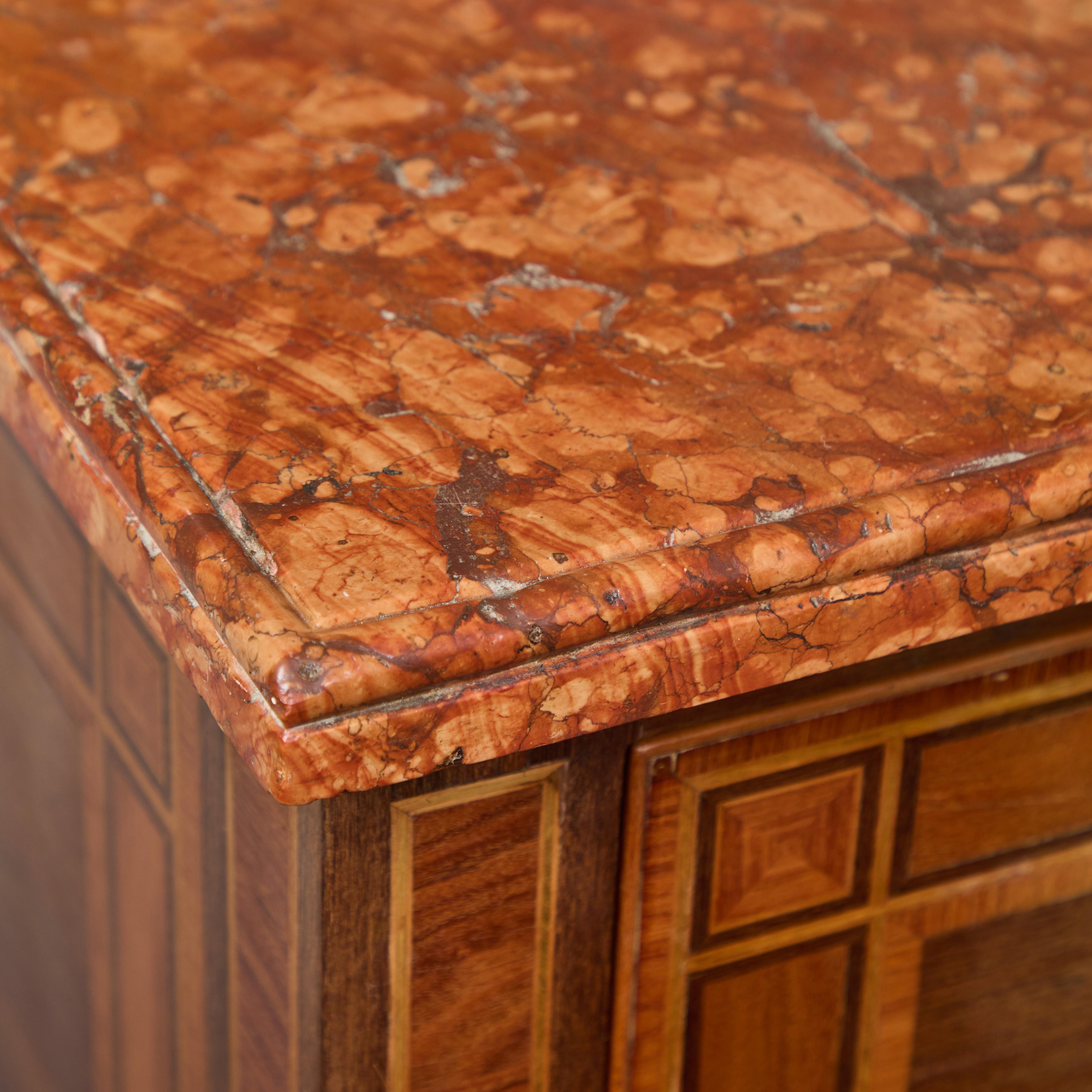 Pair Italian Marquetry Marble Top Commodes For Sale 2