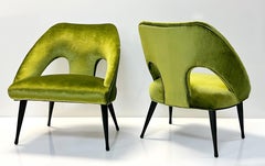 Pair Italian MCM Lounge Chairs in Moss Green Velvet, 1950s