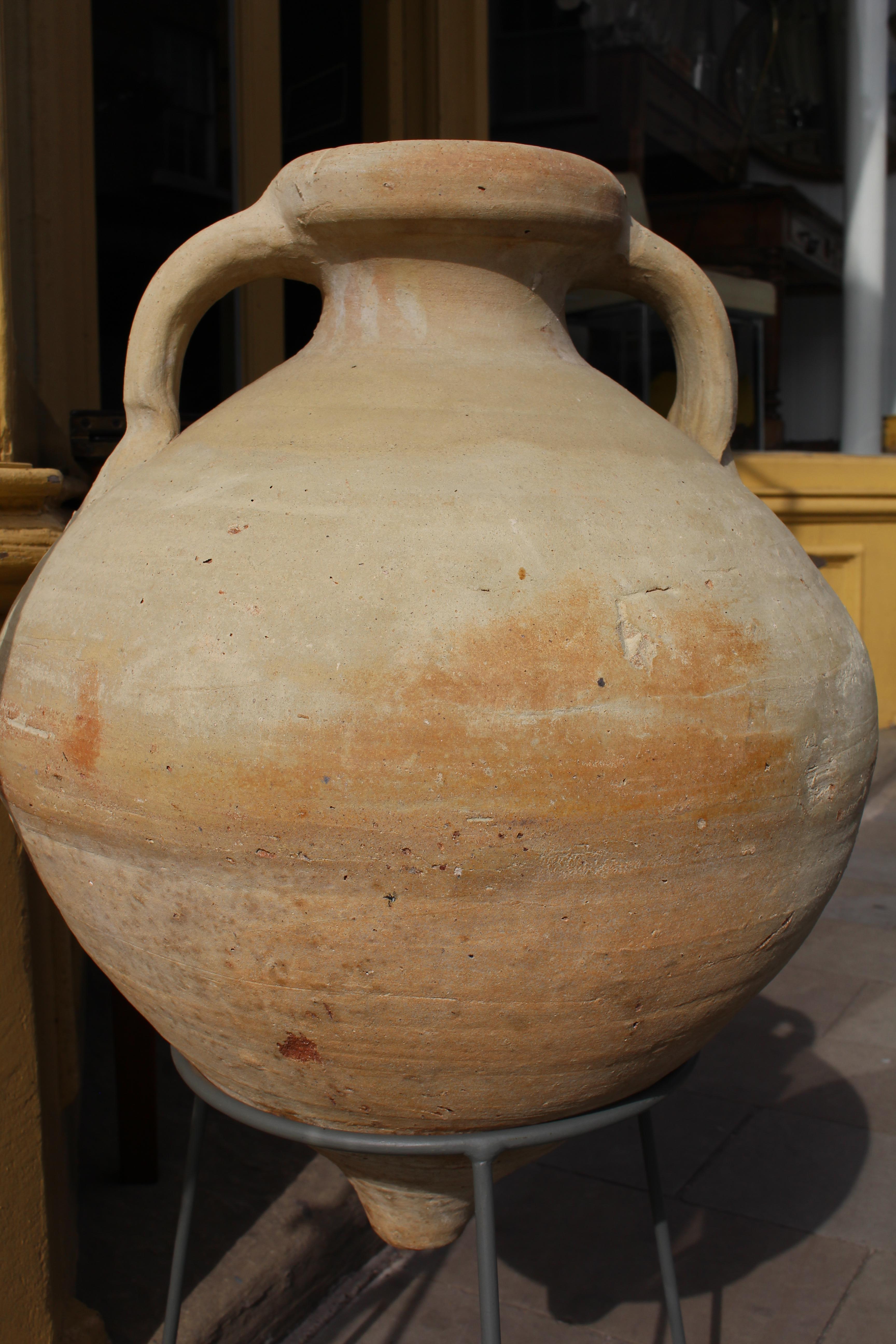 French Provincial Italian Mediterranean Terracotta Garden Urn Vase Pot Amphora Olive Jar Hand Pair For Sale