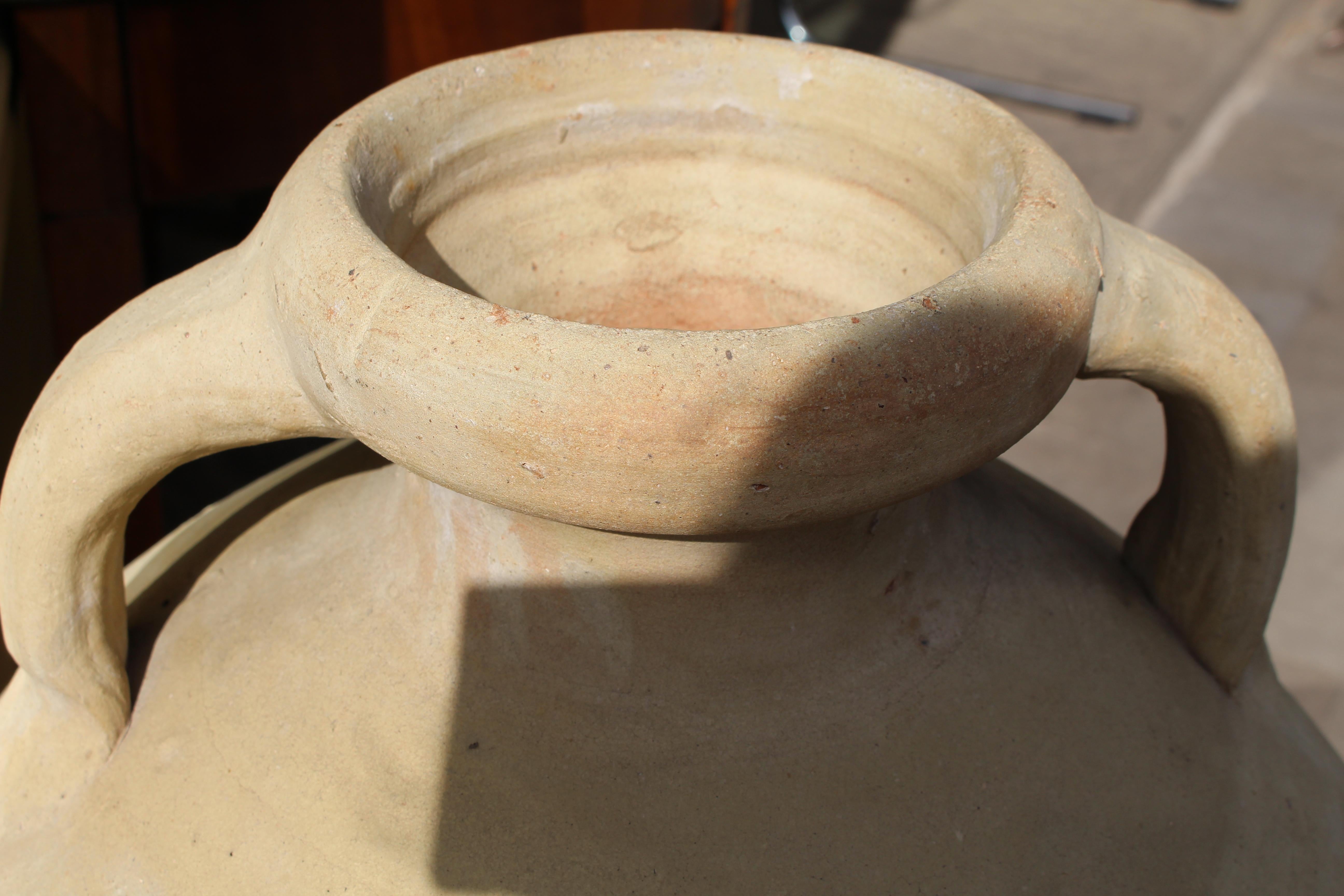 Fired Italian Mediterranean Terracotta Garden Urn Vase Pot Amphora Olive Jar Hand Pair For Sale