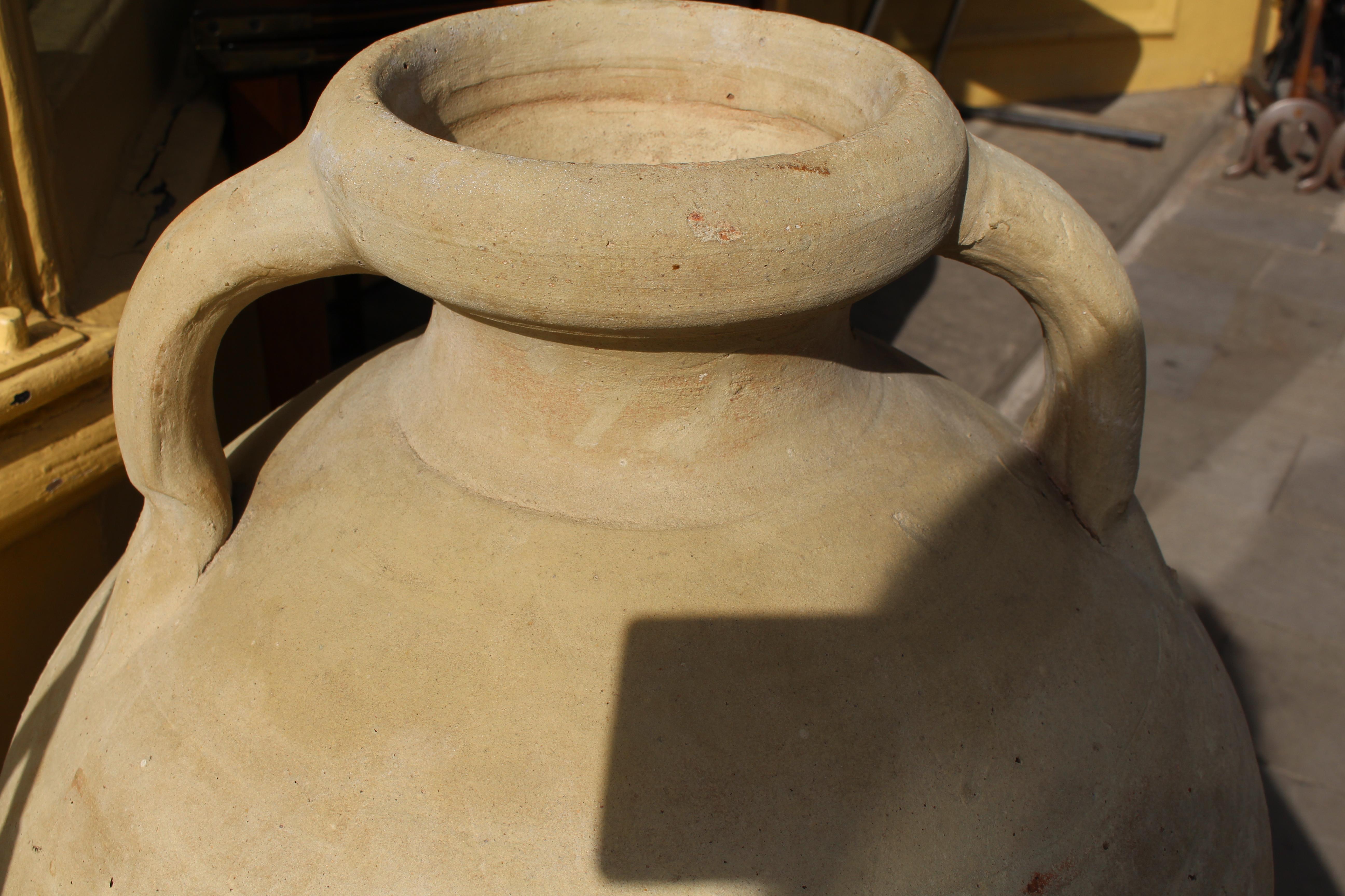 20th Century Italian Mediterranean Terracotta Garden Urn Vase Pot Amphora Olive Jar Hand Pair For Sale