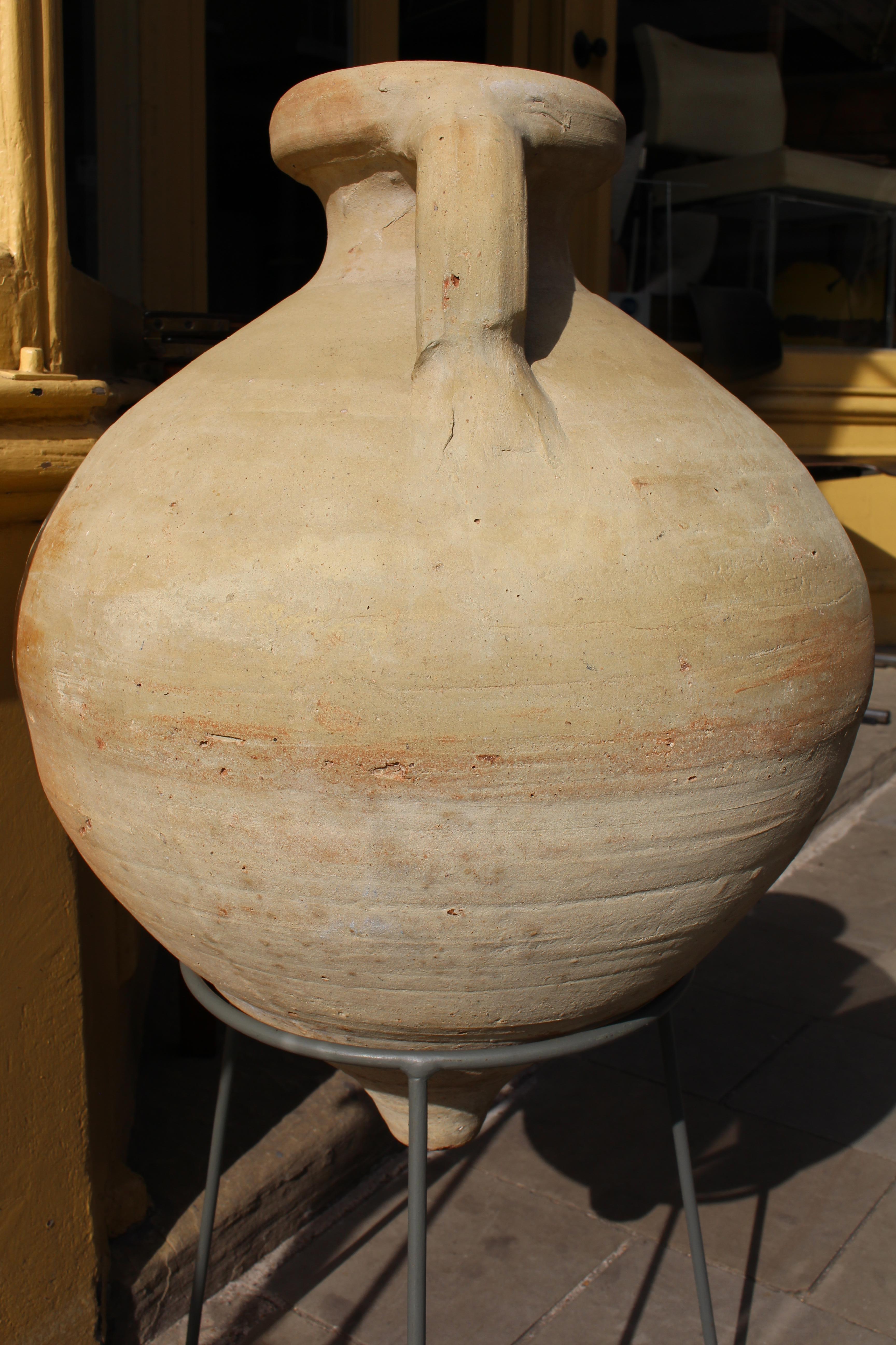 Stoneware Italian Mediterranean Terracotta Garden Urn Vase Pot Amphora Olive Jar Hand Pair For Sale