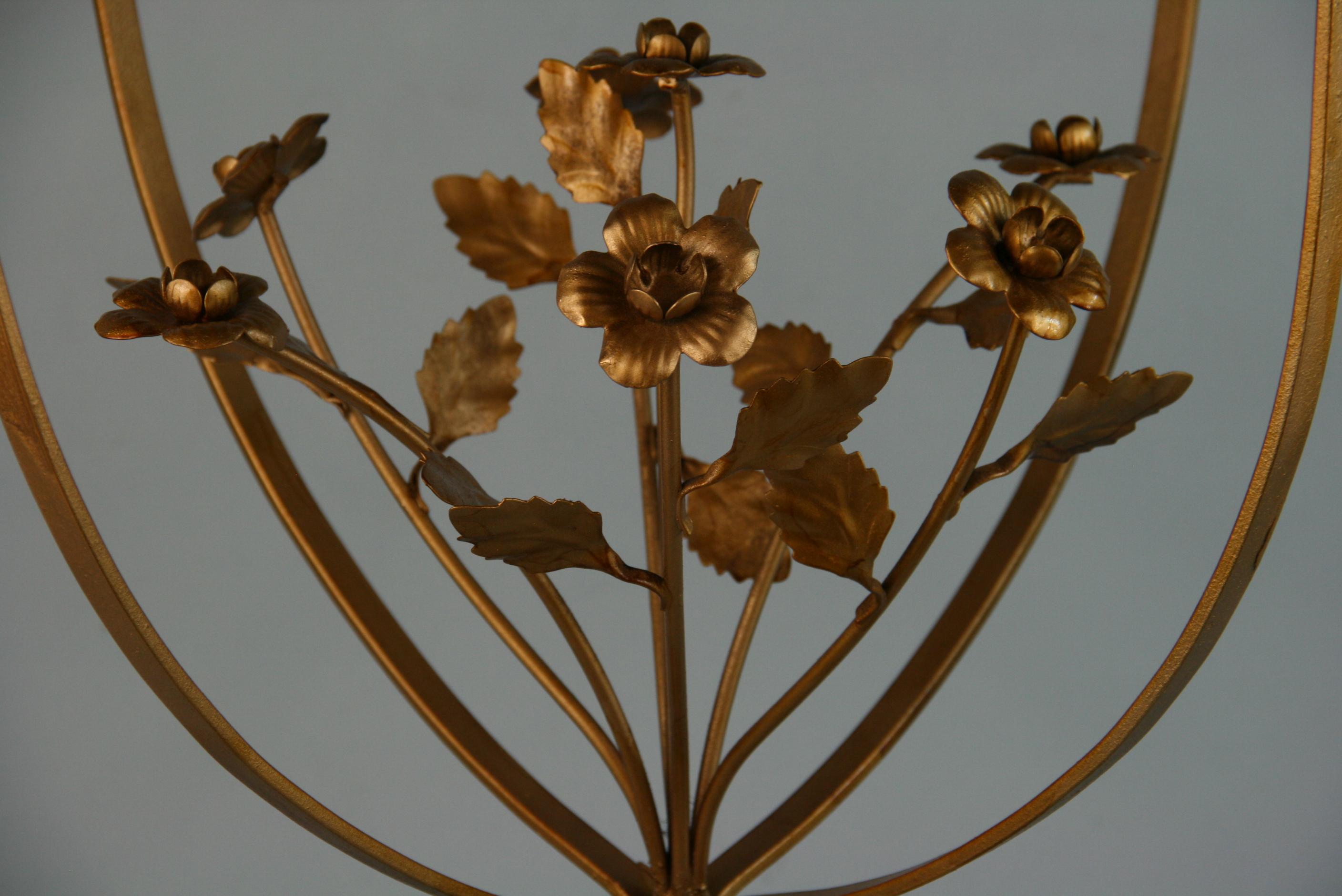 Pair Italian Metal  and Glass Top Roses and Leaves Side Tables 1960's For Sale 8