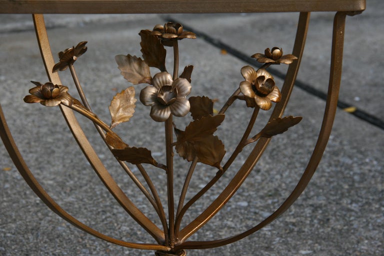 Pair Italian Metal and Glass Top Roses and Leaves Side Tables 1960's For Sale 1