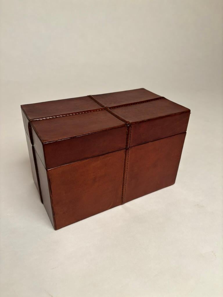 Pair Italian Mid 20th Century Hand Stitched Leather Boxes For Sale 5
