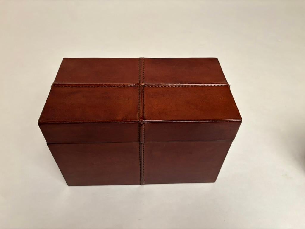 Mid-Century Modern Pair Italian Mid 20th Century Hand Stitched Leather Boxes For Sale