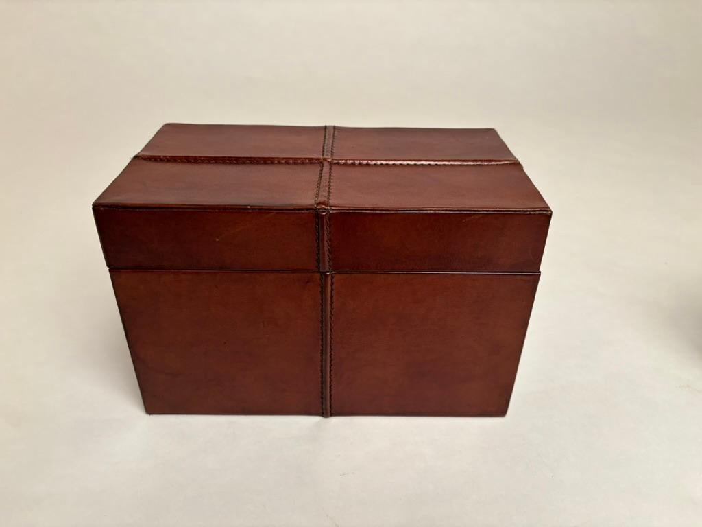 Hand-Crafted Pair Italian Mid 20th Century Hand Stitched Leather Boxes For Sale