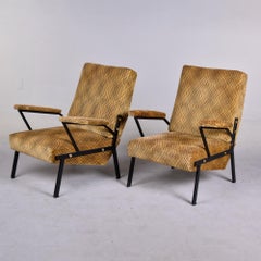 Pair Italian Midcentury Armchairs with Black Metal Frames and New Upholstery