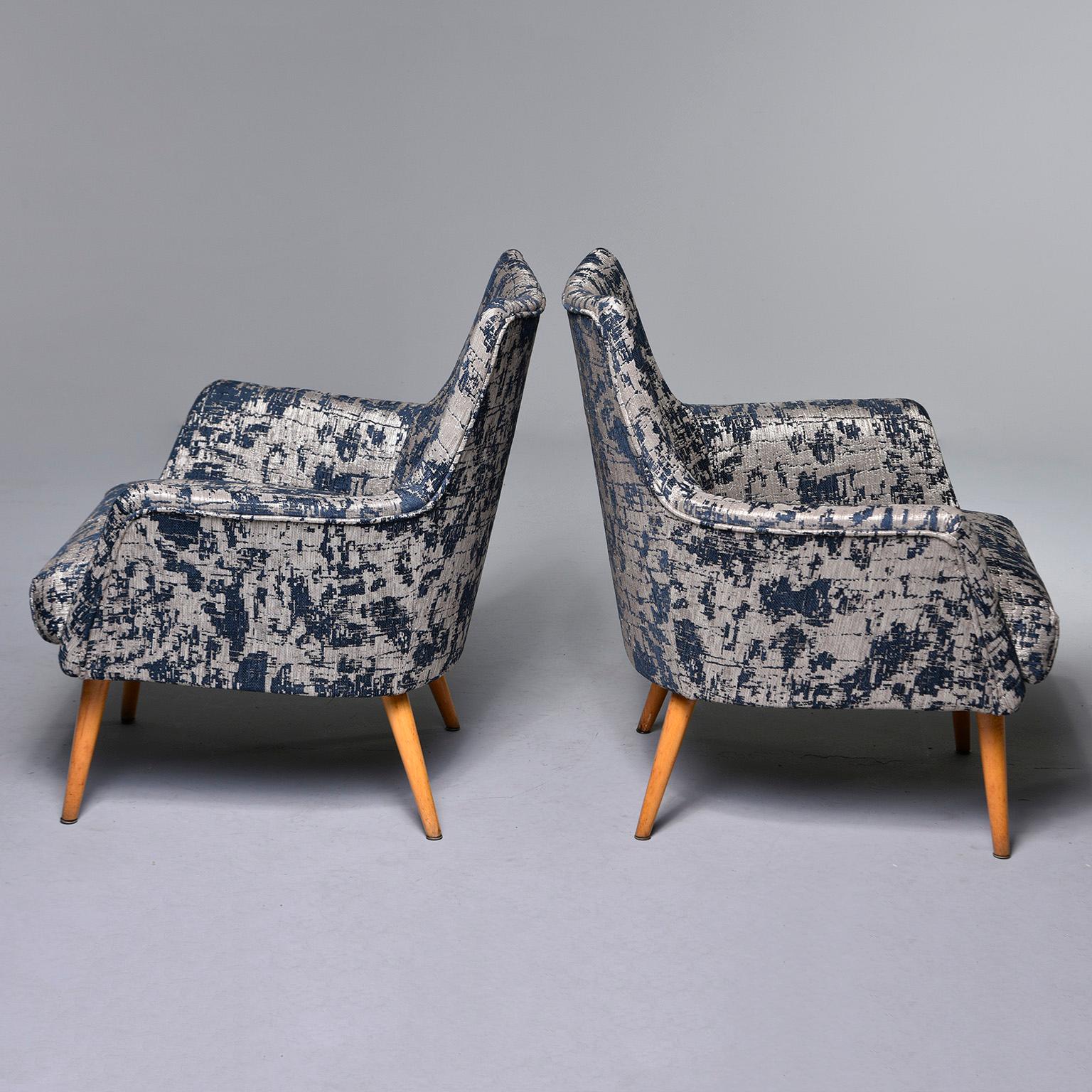 Mid-Century Modern Pair of Italian Midcentury Armchairs with Blue and Silver Upholstery