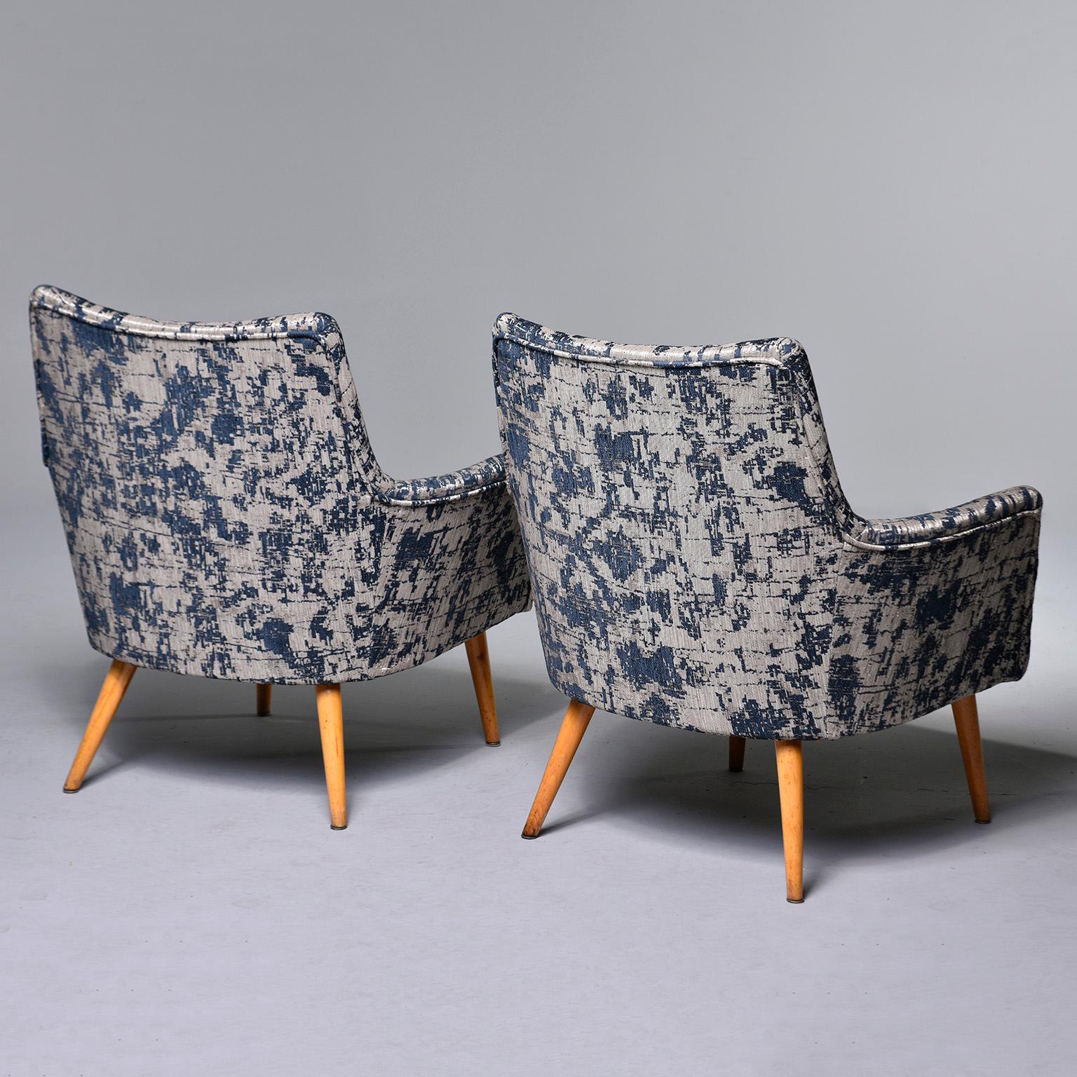 20th Century Pair of Italian Midcentury Armchairs with Blue and Silver Upholstery