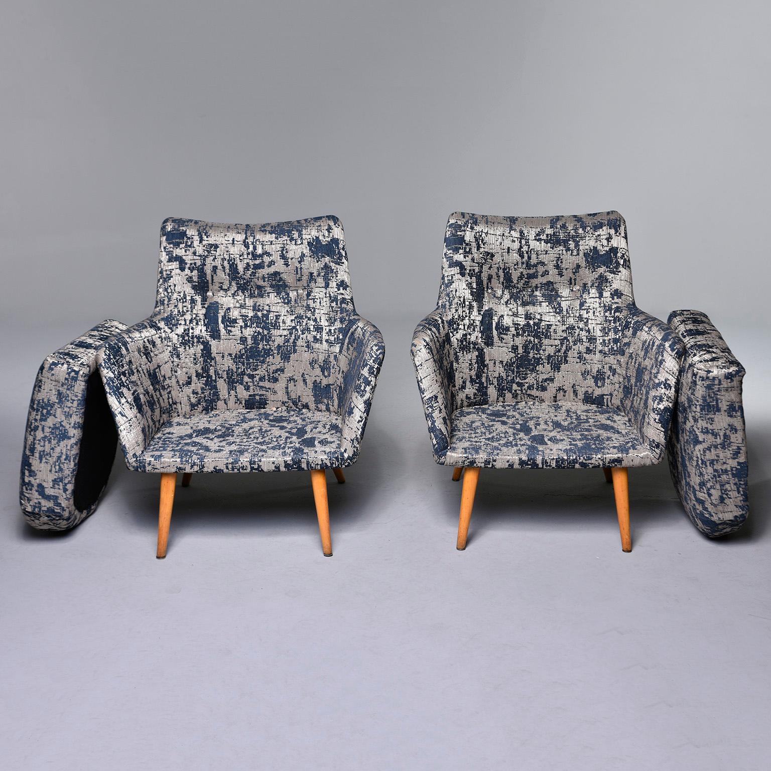 Pair of Italian Midcentury Armchairs with Blue and Silver Upholstery 2