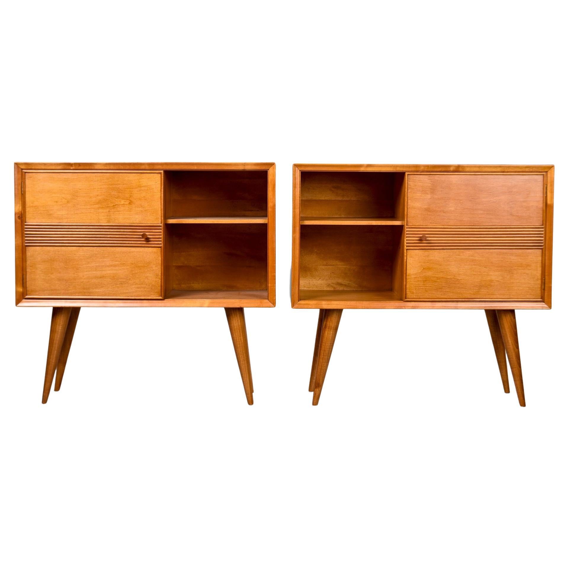 Pair Italian Mid Century Ash Side Cabinets For Sale