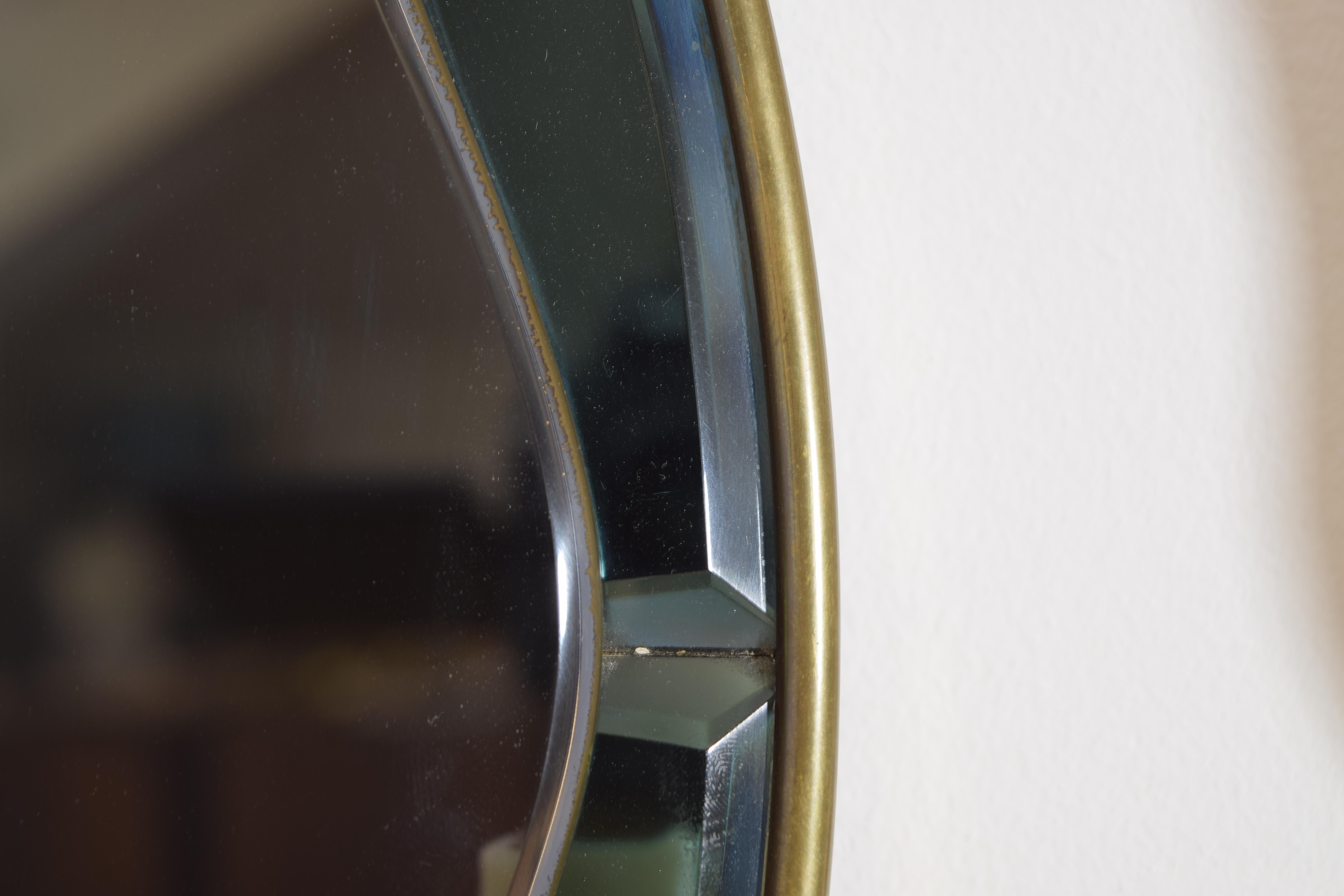 Pair Italian Mid Century Brass and Beveled Glass 2-Arm Sconces For Sale 4