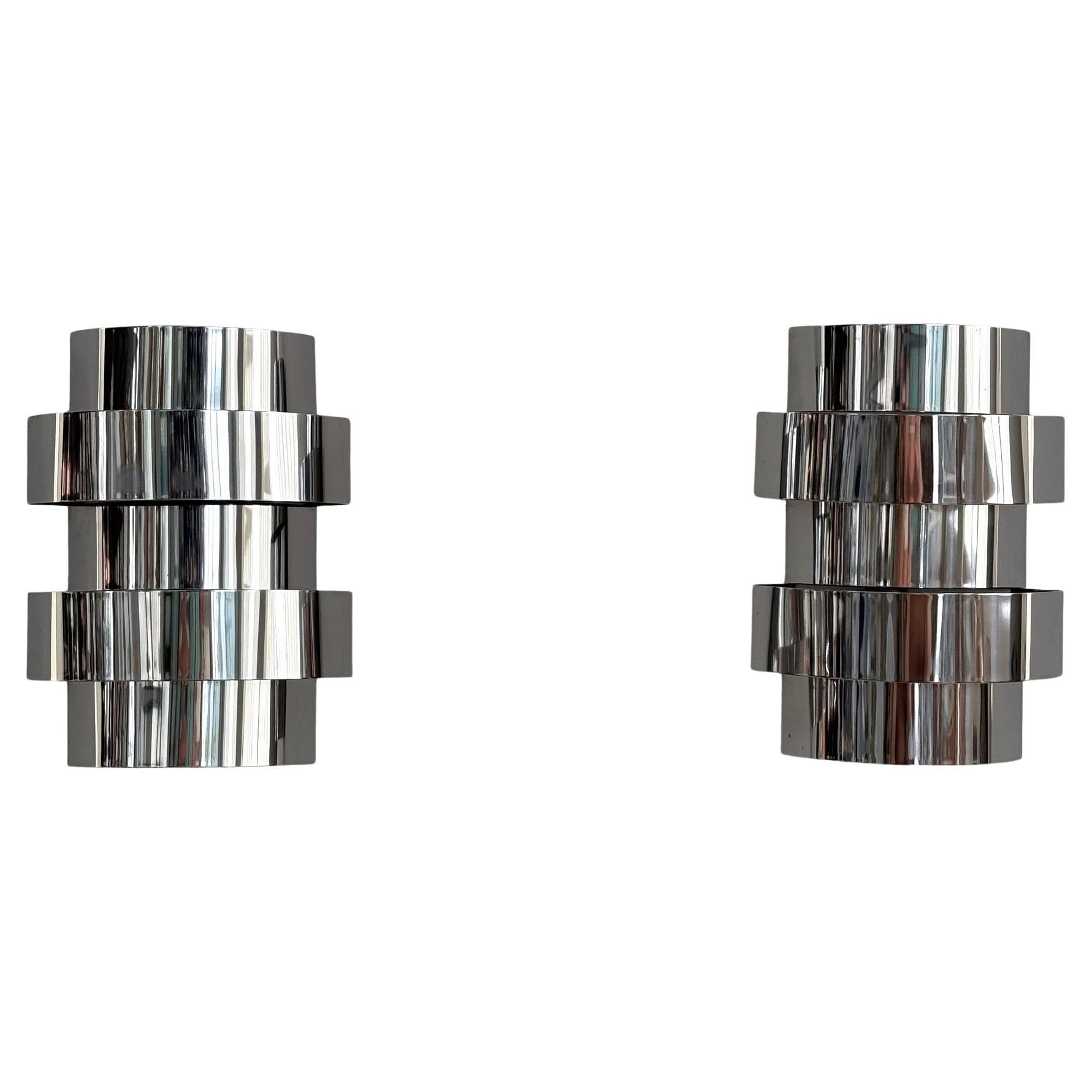 Paar italienische Chrom-Wandleuchten aus der Mitte des Jahrhunderts von Goffredo Reggiani, 1970er Jahre im Angebot