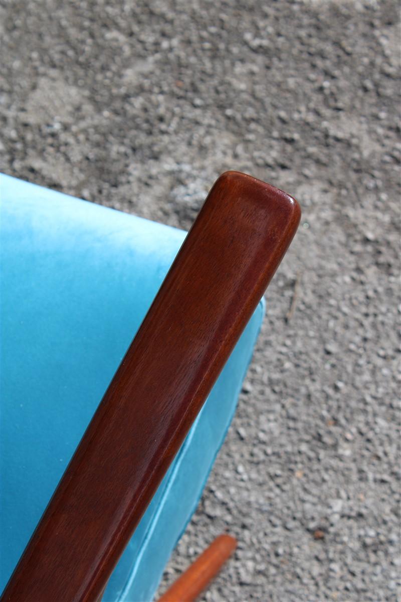 Pair of Italian Midcentury Design Mahogany Turquoise Minimal Geometric Design For Sale 6