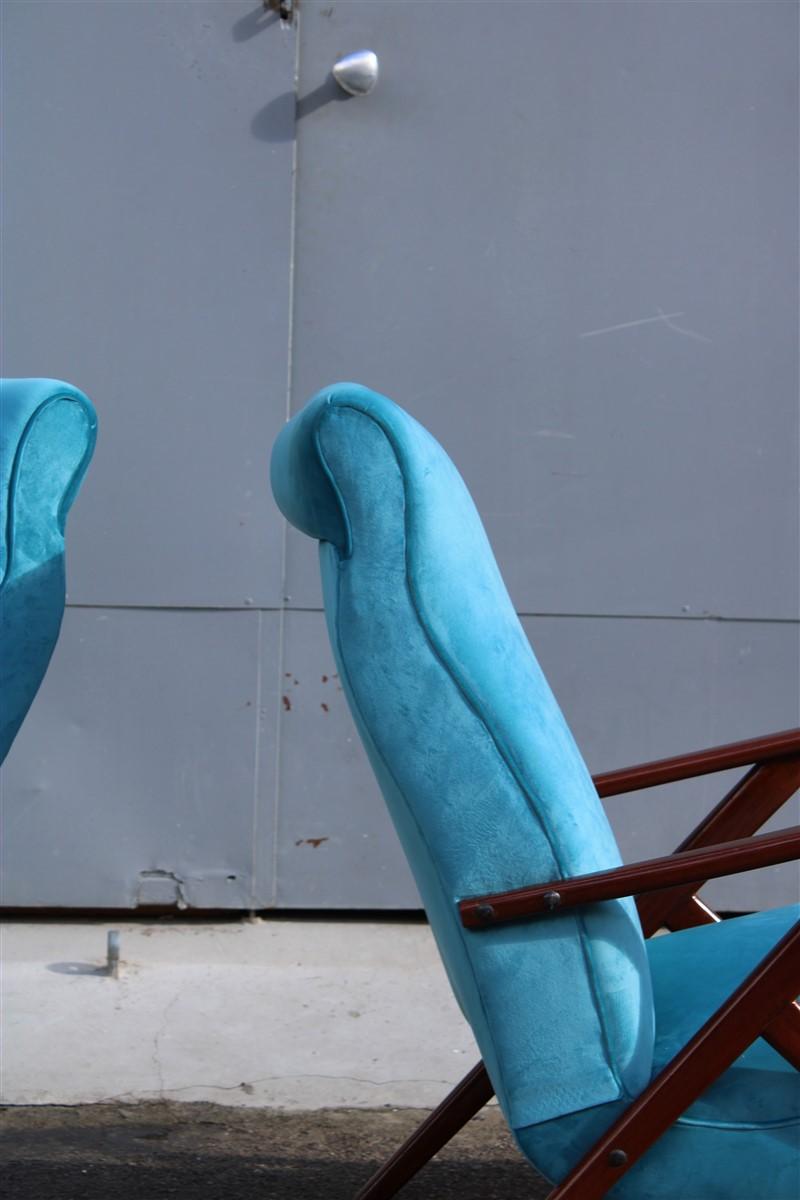 Mid-20th Century Pair of Italian Midcentury Design Mahogany Turquoise Minimal Geometric Design For Sale