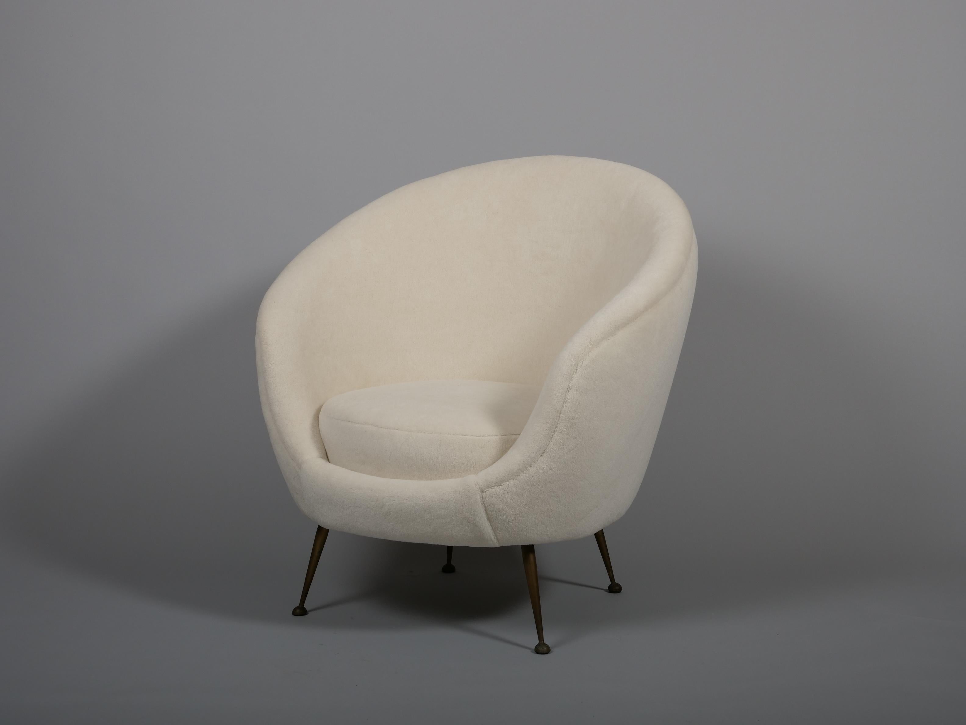 Pair Italian mid century egg shape chairs. Re upholstered in Alpaca wool velvet For Sale 5