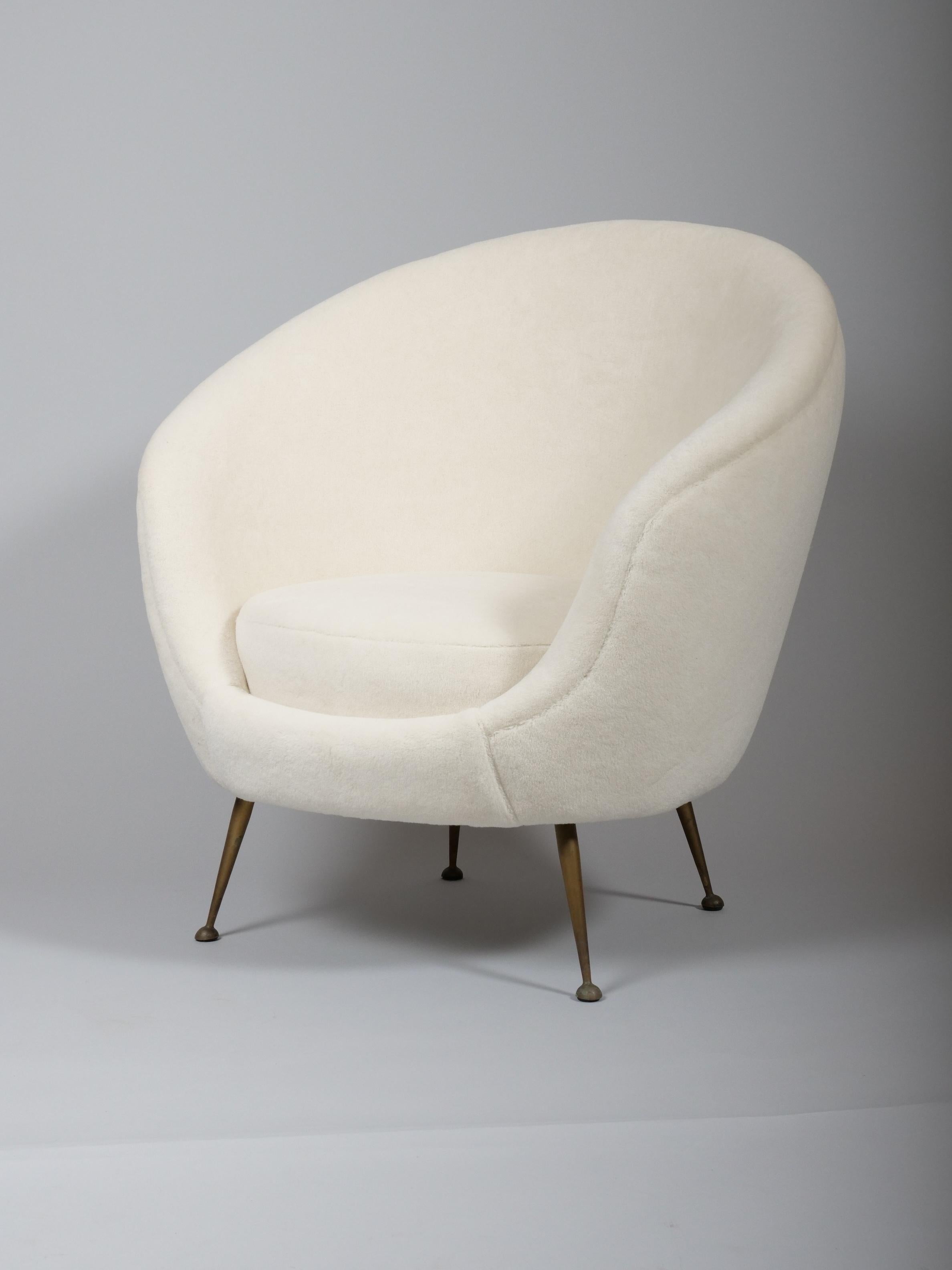 Pair Italian mid century egg shape chairs. Re upholstered in Alpaca wool velvet For Sale 6