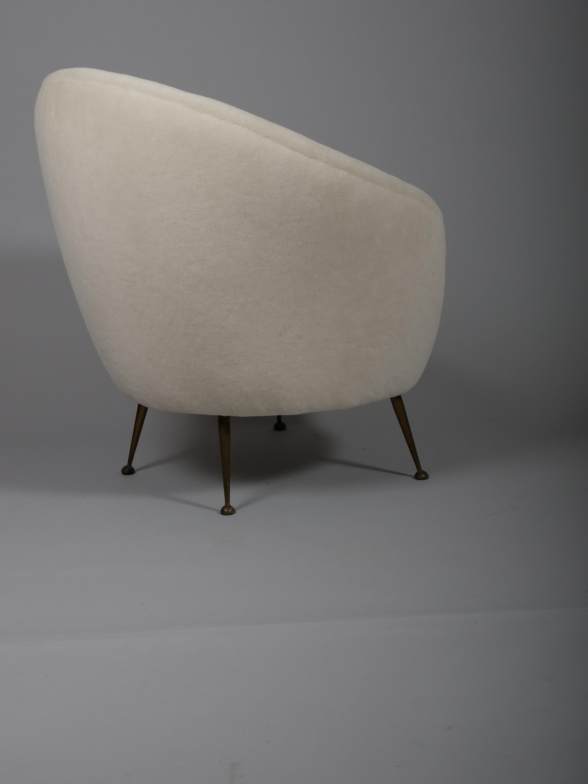 Pair Italian mid century egg shape chairs. Re upholstered in Alpaca wool velvet For Sale 7