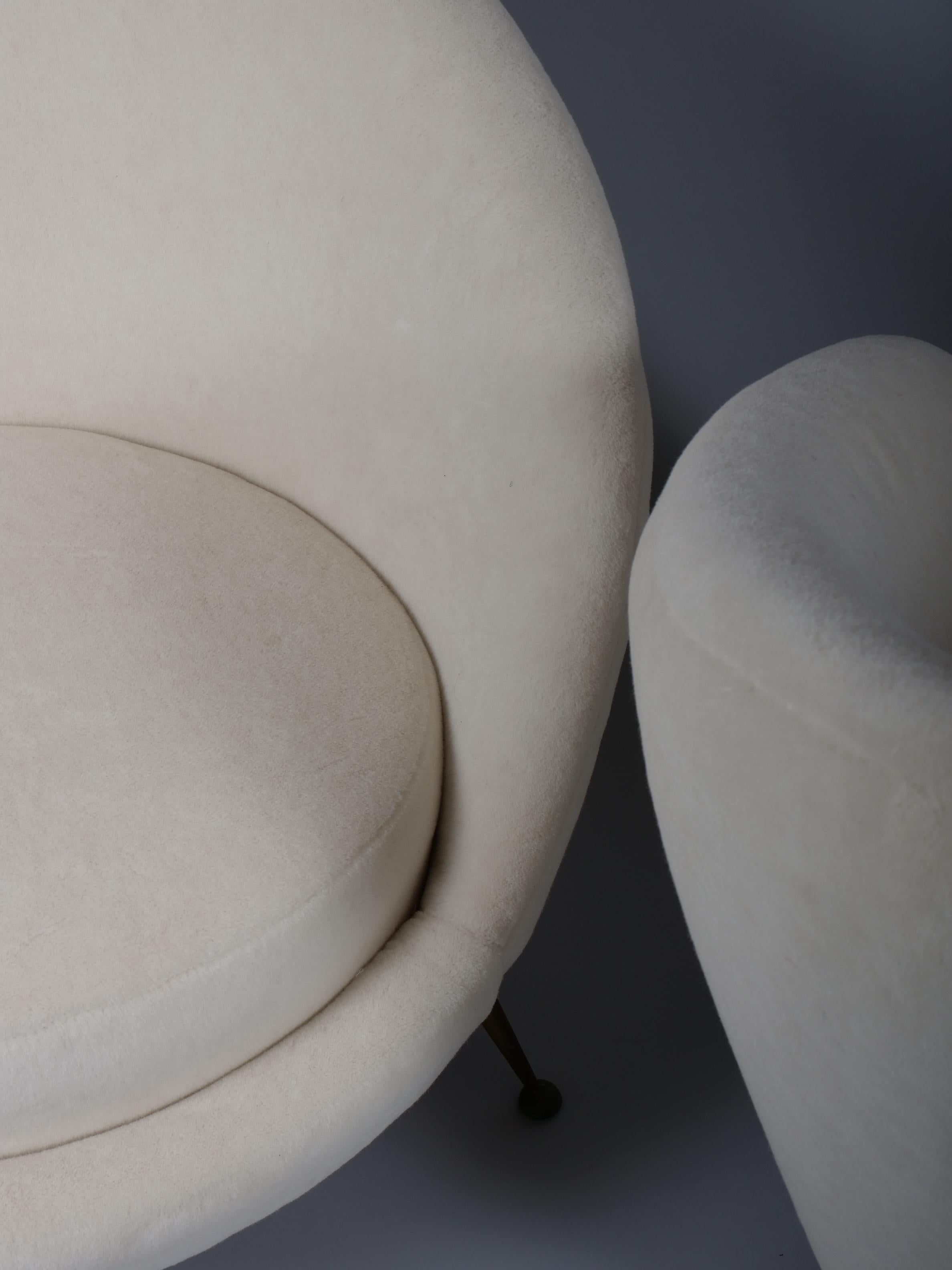 Pair Italian mid century egg shape chairs. Re upholstered in Alpaca wool velvet For Sale 8