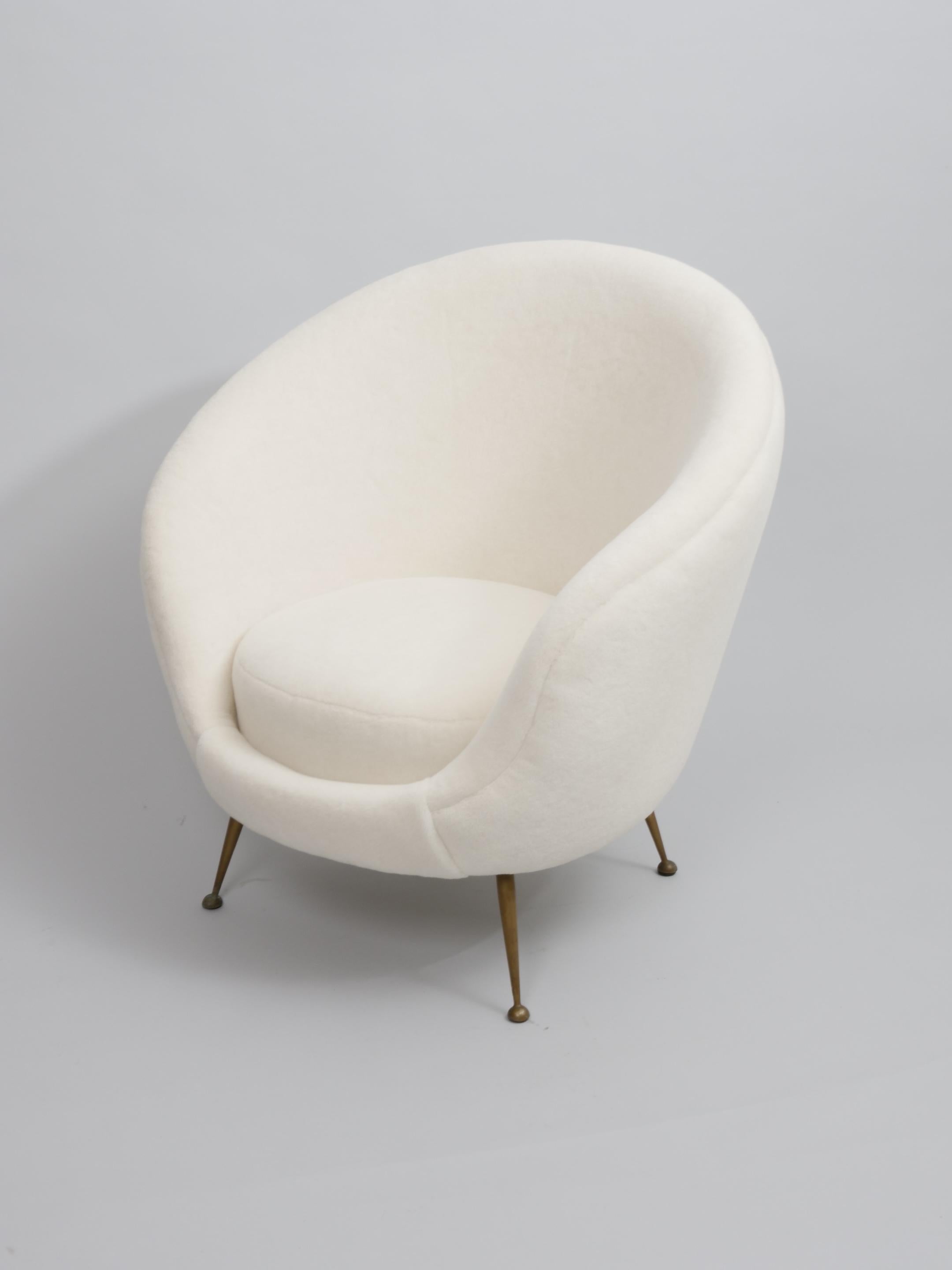 Pair Italian mid century egg shape chairs. Re upholstered in Alpaca wool velvet For Sale 10