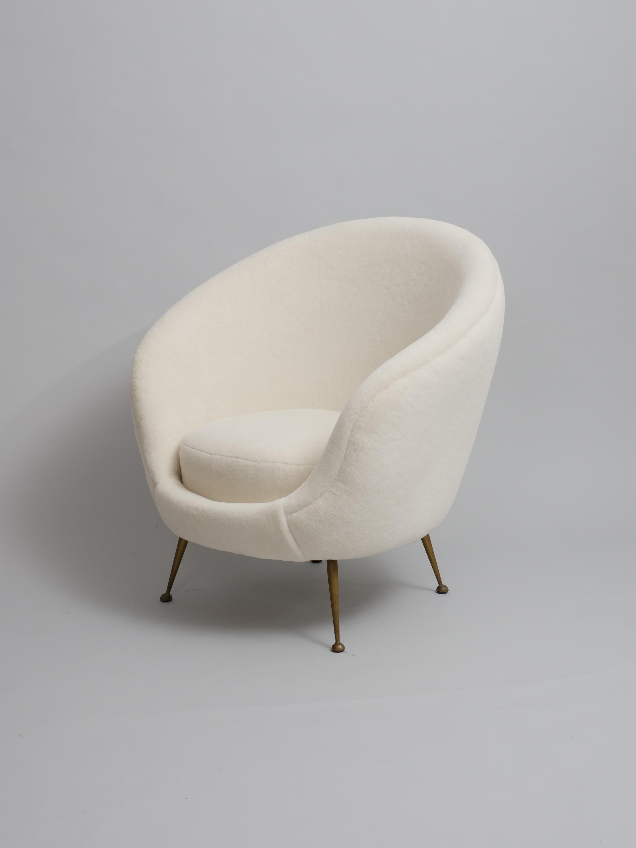 Pair Italian mid century egg shape chairs. Re upholstered in Alpaca wool velvet For Sale 11