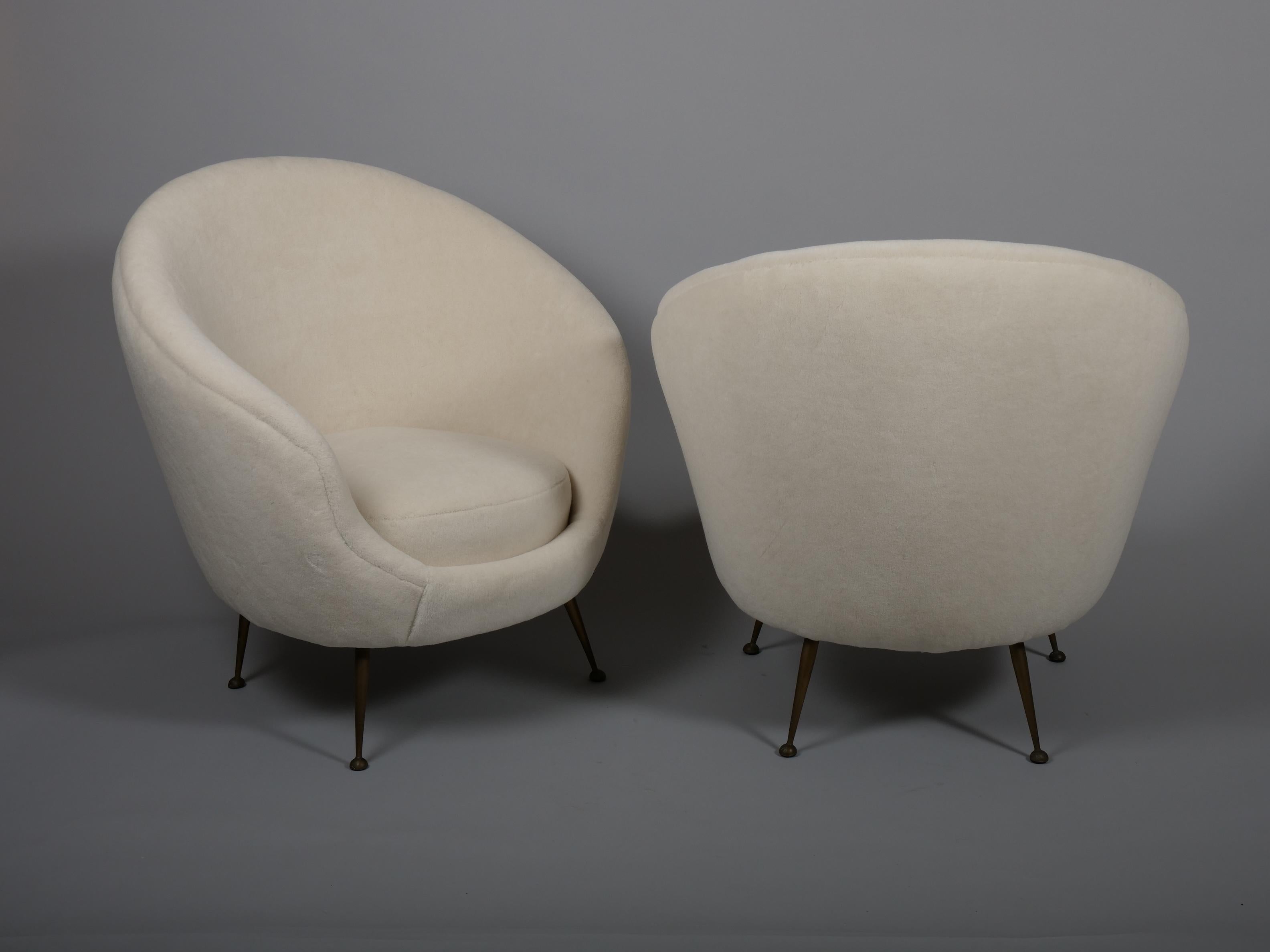 Mid-20th Century Pair Italian mid century egg shape chairs. Re upholstered in Alpaca wool velvet For Sale