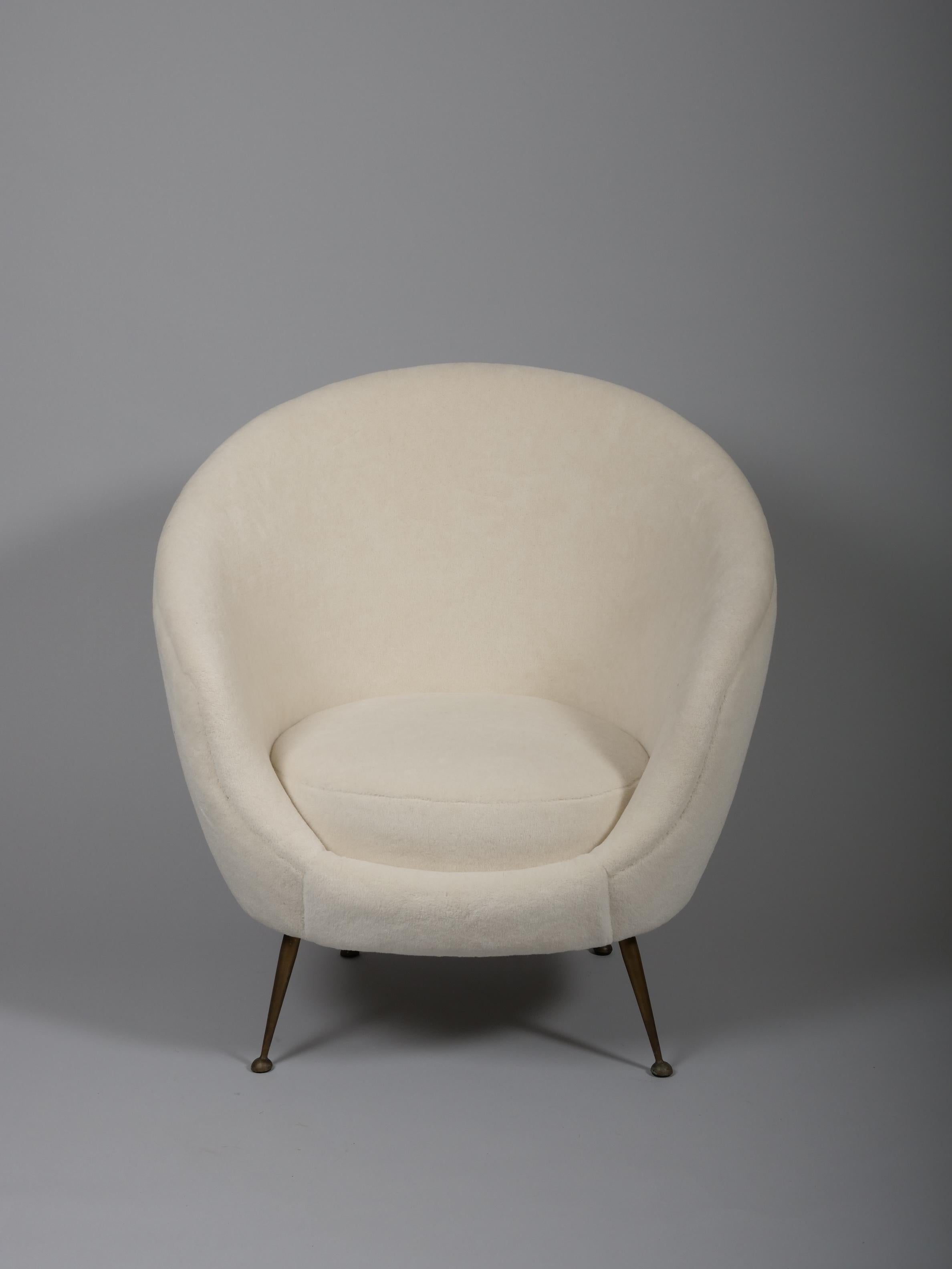 Pair Italian mid century egg shape chairs. Re upholstered in Alpaca wool velvet For Sale 2