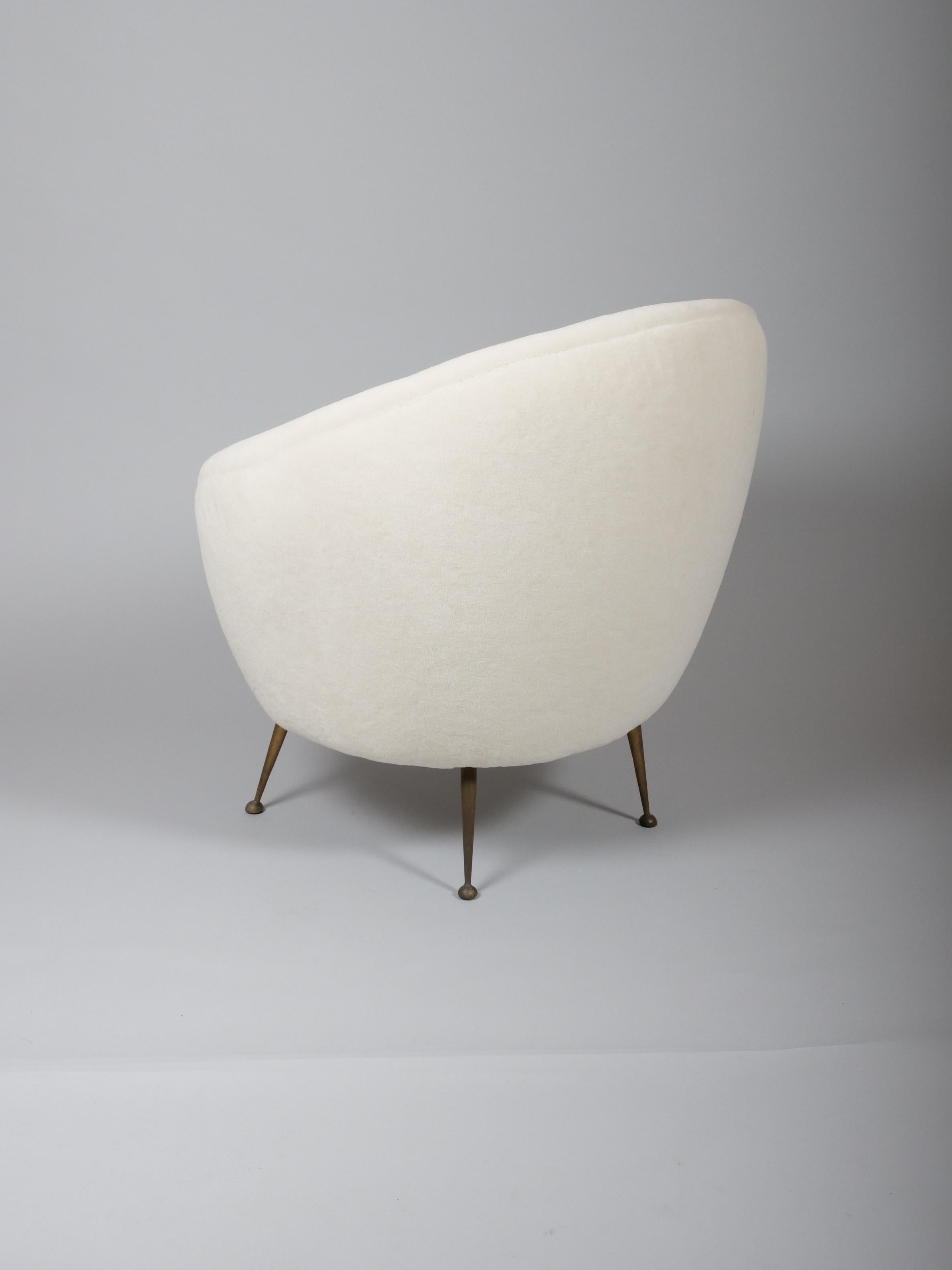 Pair Italian mid century egg shape chairs. Re upholstered in Alpaca wool velvet For Sale 3