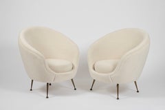 Pair Italian mid century egg shape chairs. Re upholstered in Alpaca wool velvet