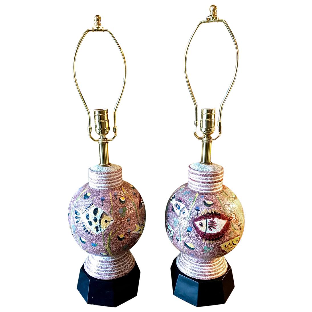 Pair of Italian Midcentury "Fish" Lamps, Attributed to Fantoni