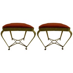 Vintage Pair of Italian Midcentury Hand-Hammered & Gilt Iron Benches by Pier Luigi Colli