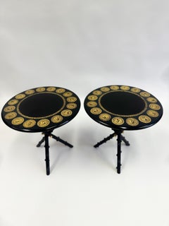 Pair Italian Midcentury Lacquer & Screenprint Side Tables by Piero Fornasetti