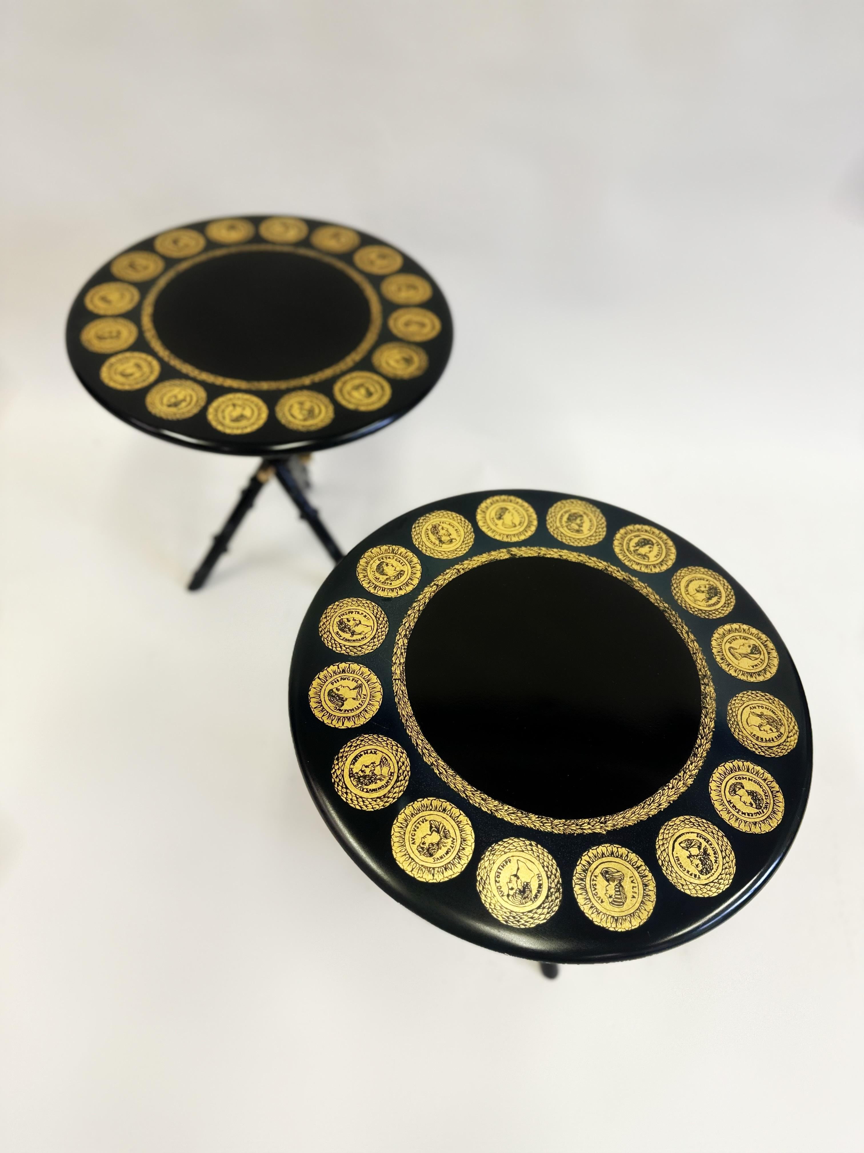 20th Century Pair Italian Midcentury Lacquer & Screenprint Side Tables by Piero Fornasetti For Sale