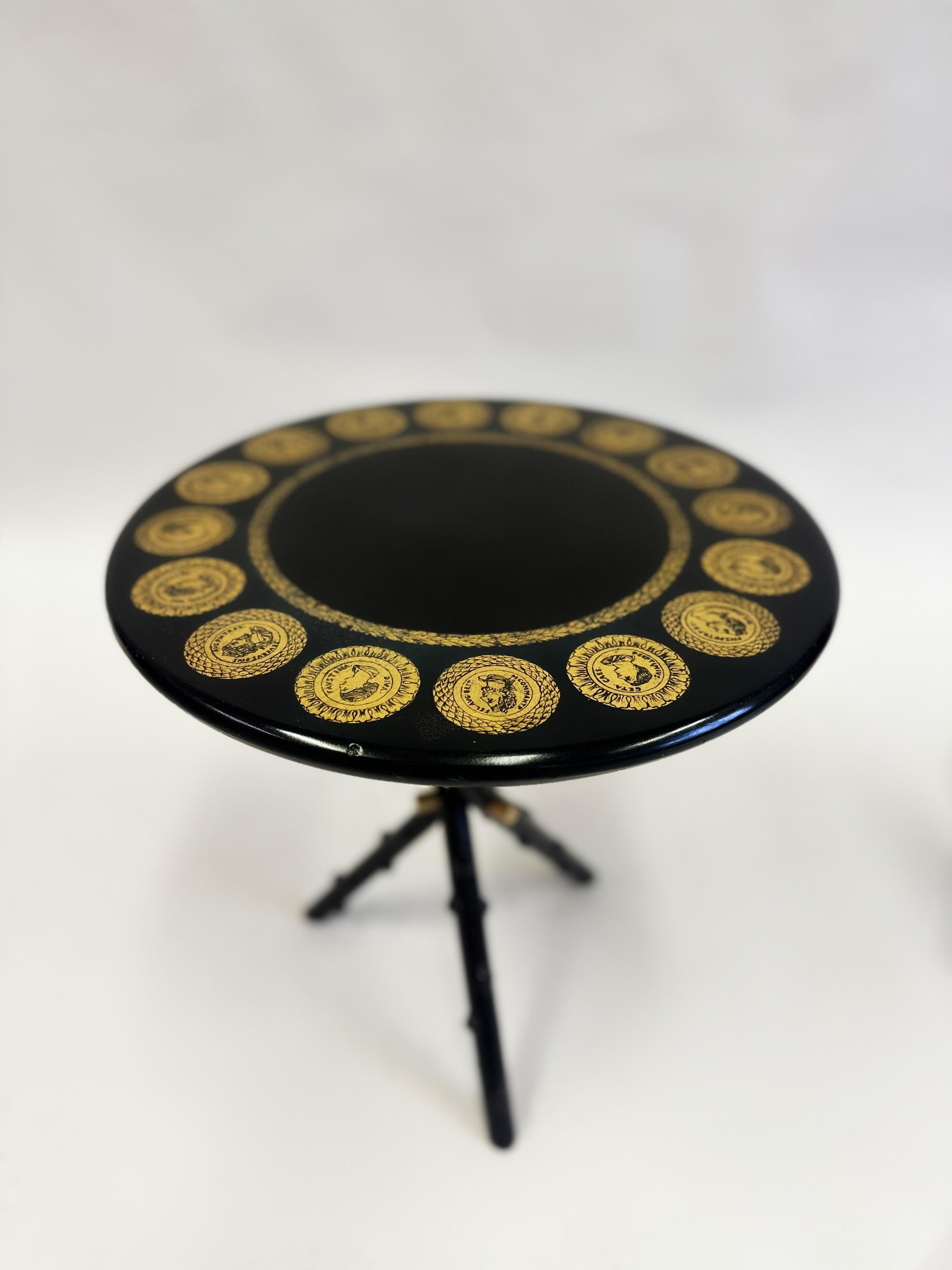 Pair Italian Midcentury Lacquer & Screenprint Side Tables by Piero Fornasetti For Sale 1