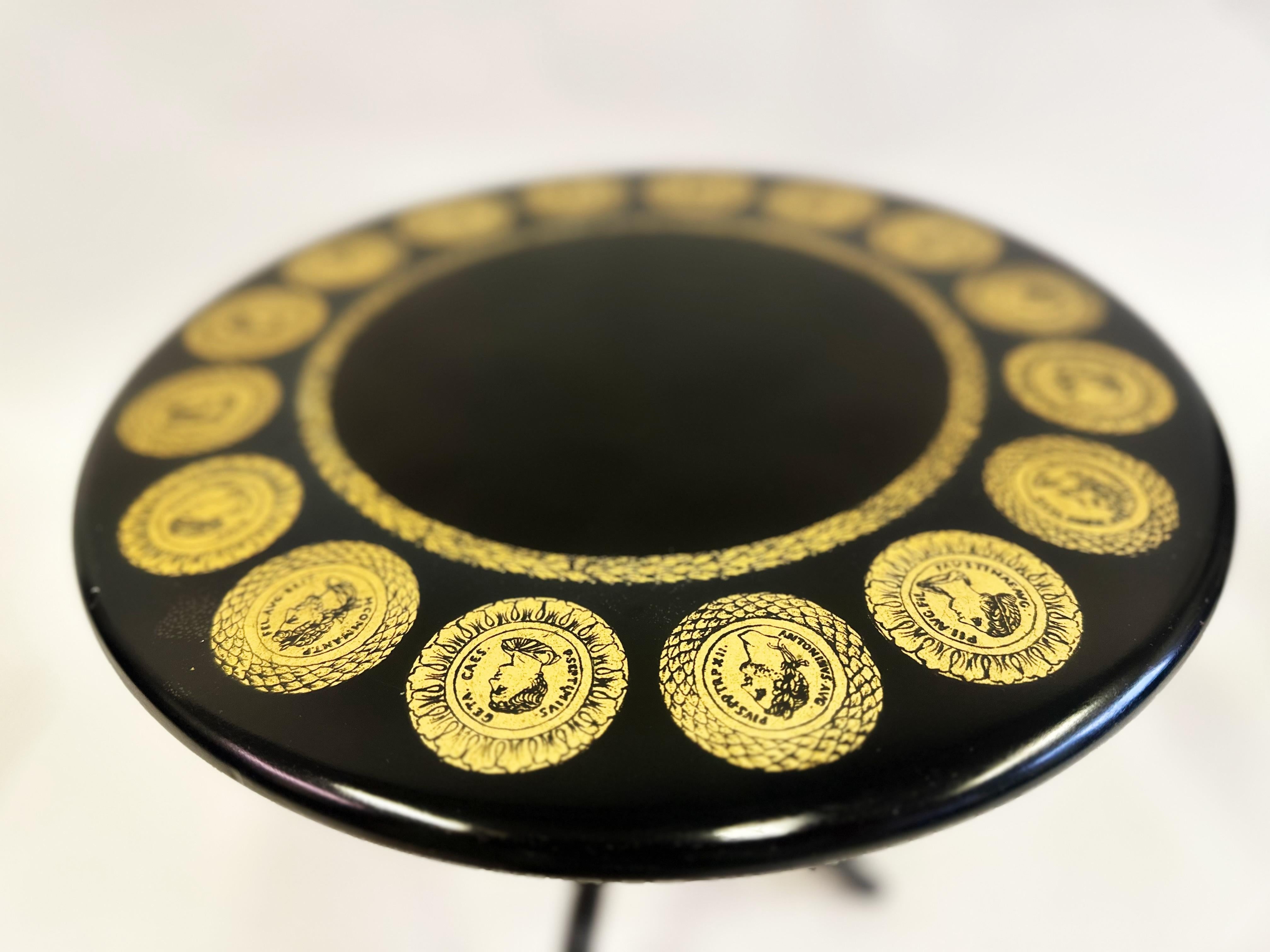 Pair Italian Midcentury Lacquer & Screenprint Side Tables by Piero Fornasetti For Sale 2