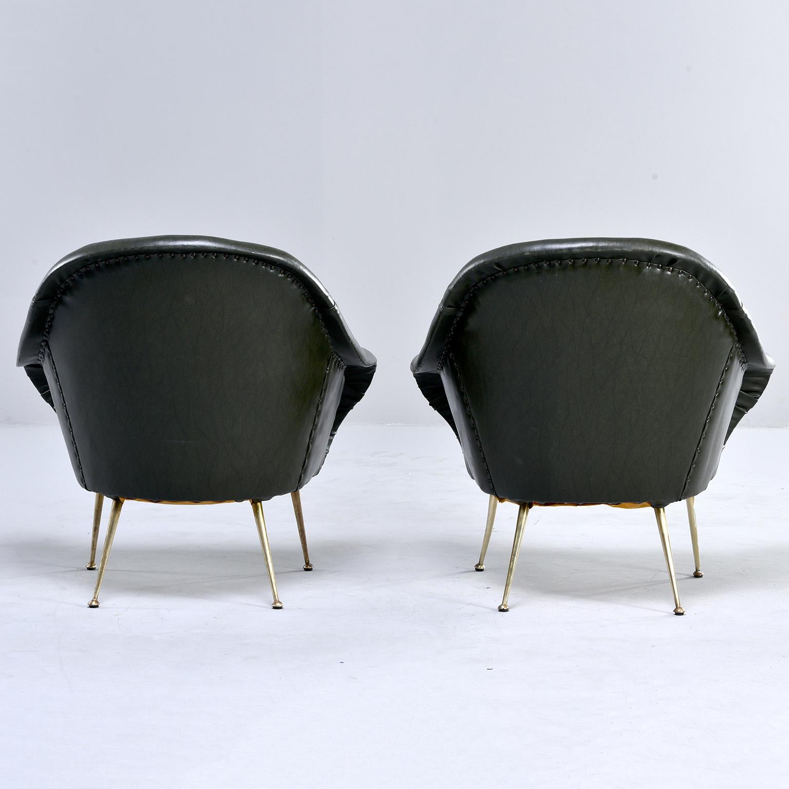 Brass Pair Italian Midcentury Lounge Chairs in Manner of Minotti