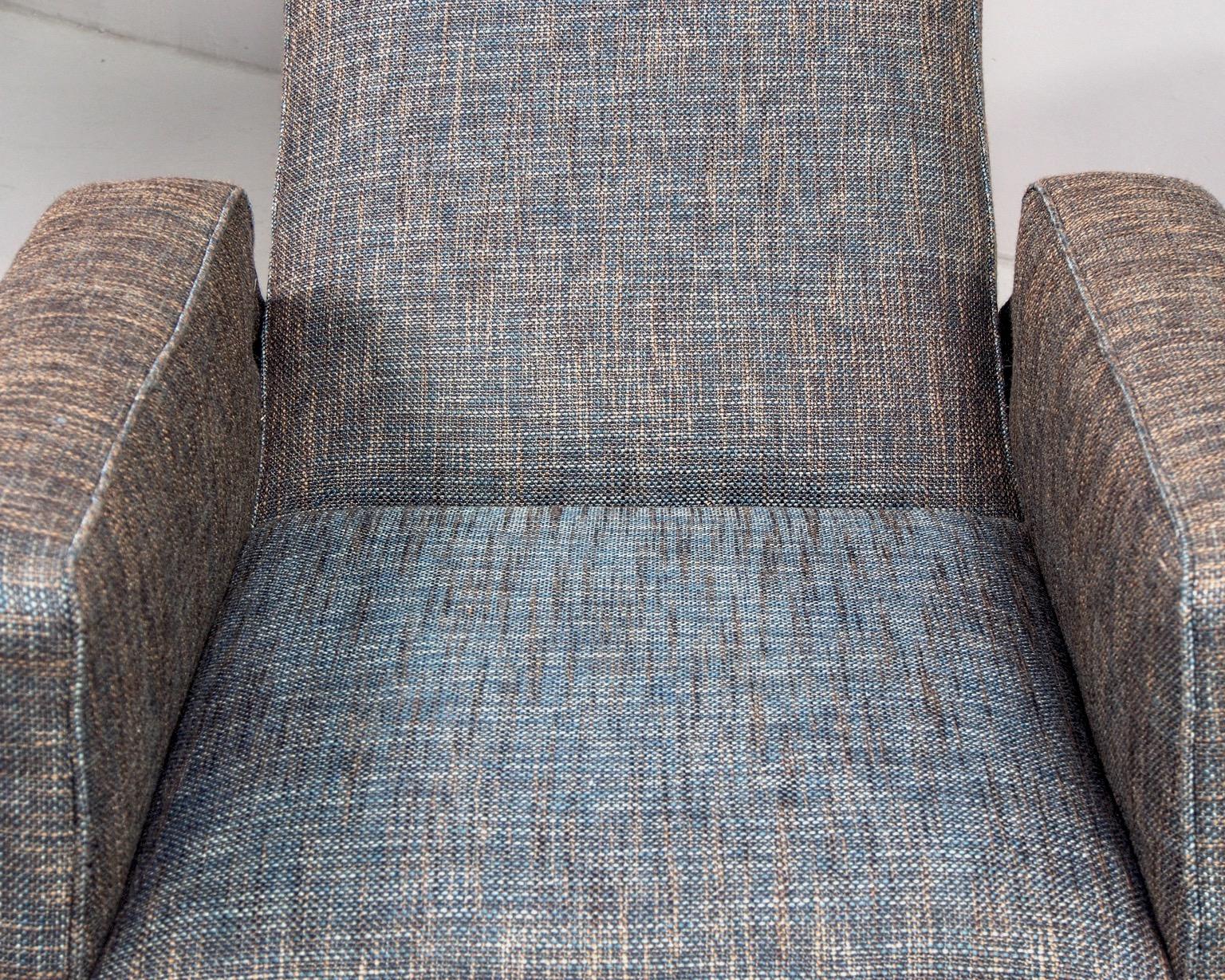 20th Century Pair of Italian Midcentury Lounge Chairs with New Tweed Upholstery