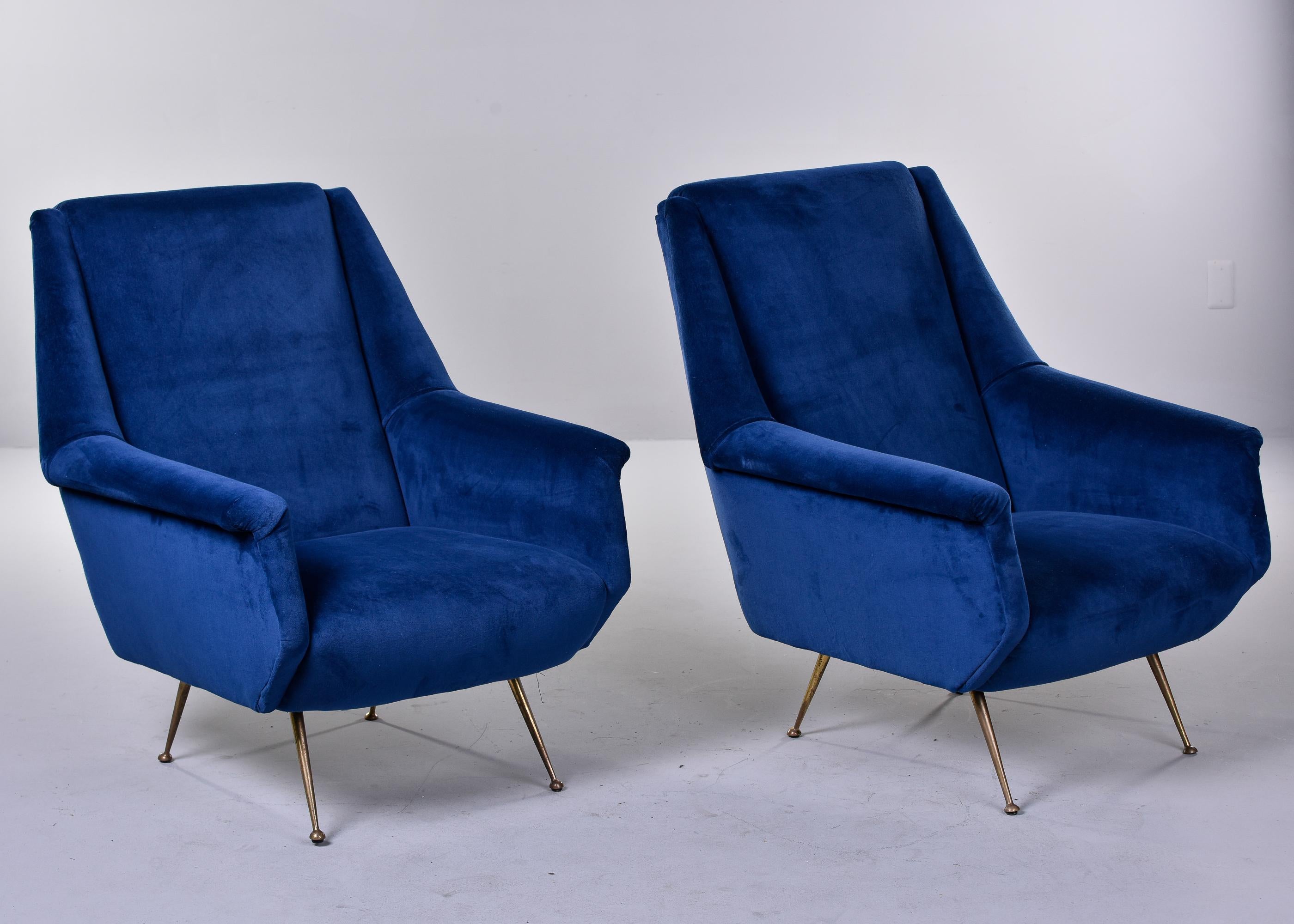Pair Italian Mid-Century Modern Arm Chairs with New Velvet Upholstery 4